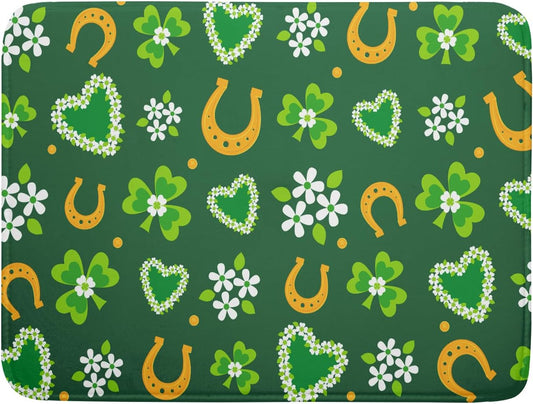 Giwawa Lucky Clovers Dish Drying Mat 18x24 inch St Patrick's Day Shamrocks Horseshoes Floral Dish Drainer Mats Spring Flower Leaf Microfiber Dish Drying Pad for Kitchen Countertop Large Decor