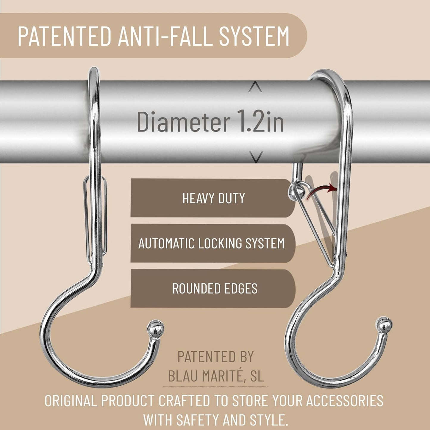 6 Purse Hanger for Closet. Tote Hanger. S-Shaped Hooks S Hooks Twist Design. Anti Drop S-Shaped Hook for hanging handbags with Safety Buckle to Prevent Falls. Heavy Duty. (Silver, Twisted)