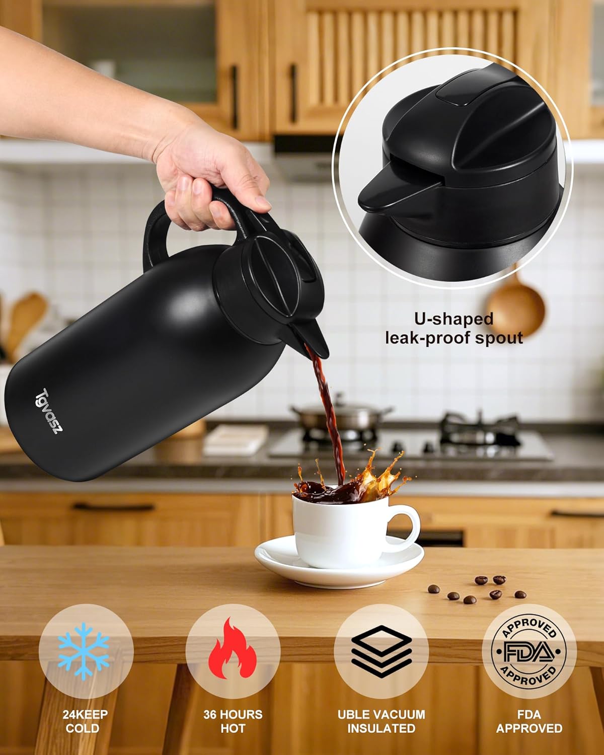 2 PCS Thermal Coffee Carafe 101 oz / 3L - Up to 24 Hours Hot, Insulated Stainless Steel Aipot for Hot Liquids, Coffee Carafes For Keeping Hot Coffee for Parties -Large Tea Carafe Flask(Black+Black)
