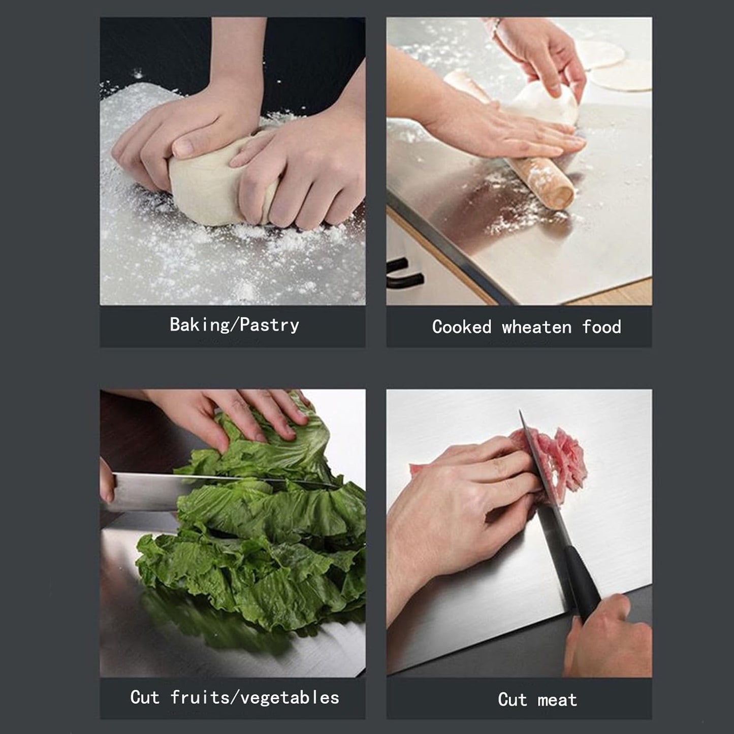 Stainless Steel Cutting Boards for Kitchen,Baking Board,Pastry Board,kneading Panel - Suitable for Cutting Vegetables, Fruits, Meat,bread - Easy To Clean and Store (40x30cm/15.7x11.8in)