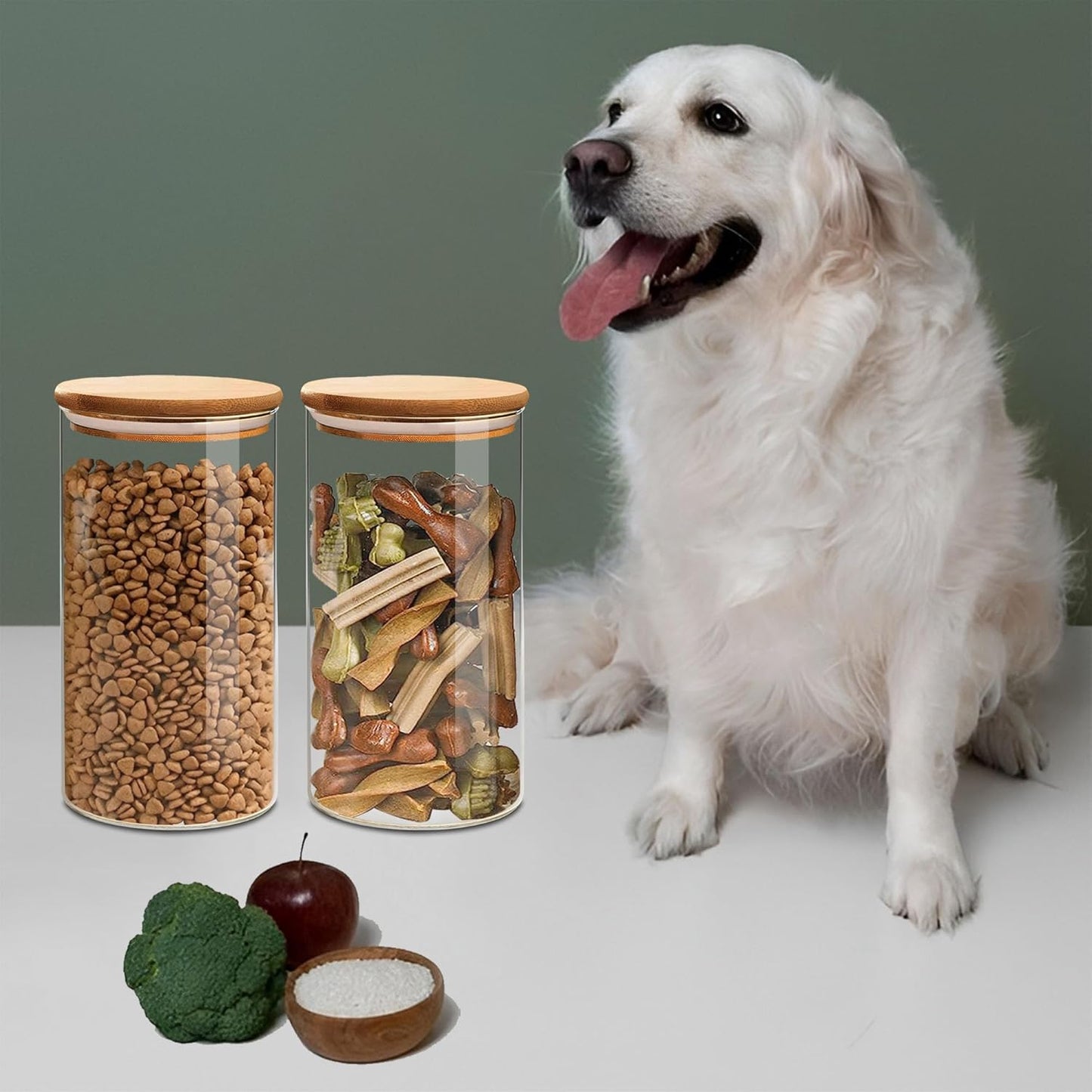 40oz Round Glass Storage Containers with Lids, Clear Food Storage Container Jar with Sealing Bamboo Lid for Noodles Flour Cereal Rice Sugar Tea Coffee Beans, Round Set of 3