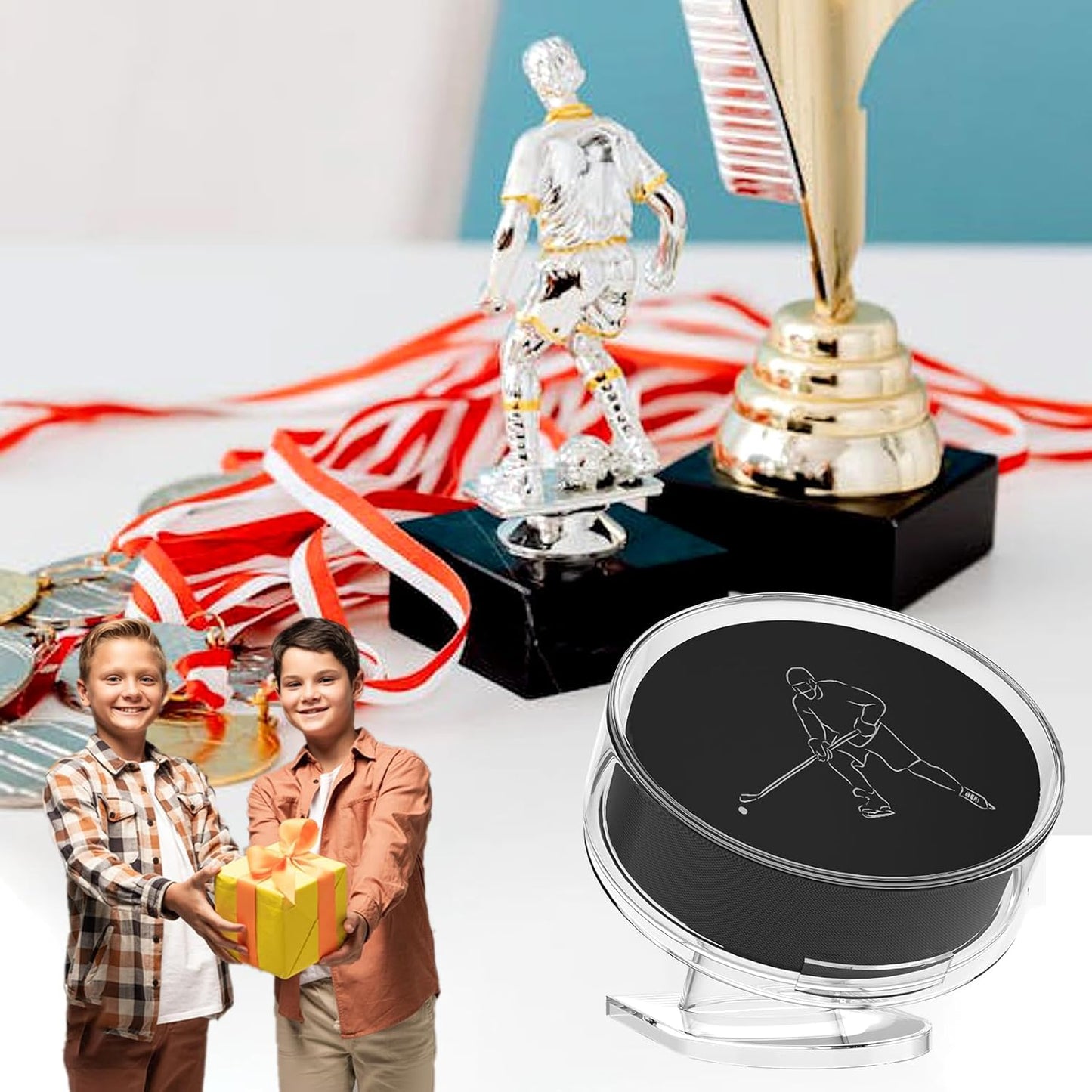 Acrylic Hockey Puck Display Case Clear Puck Display Holder for Storage Collectibles Display Box with Base (2 Pack)