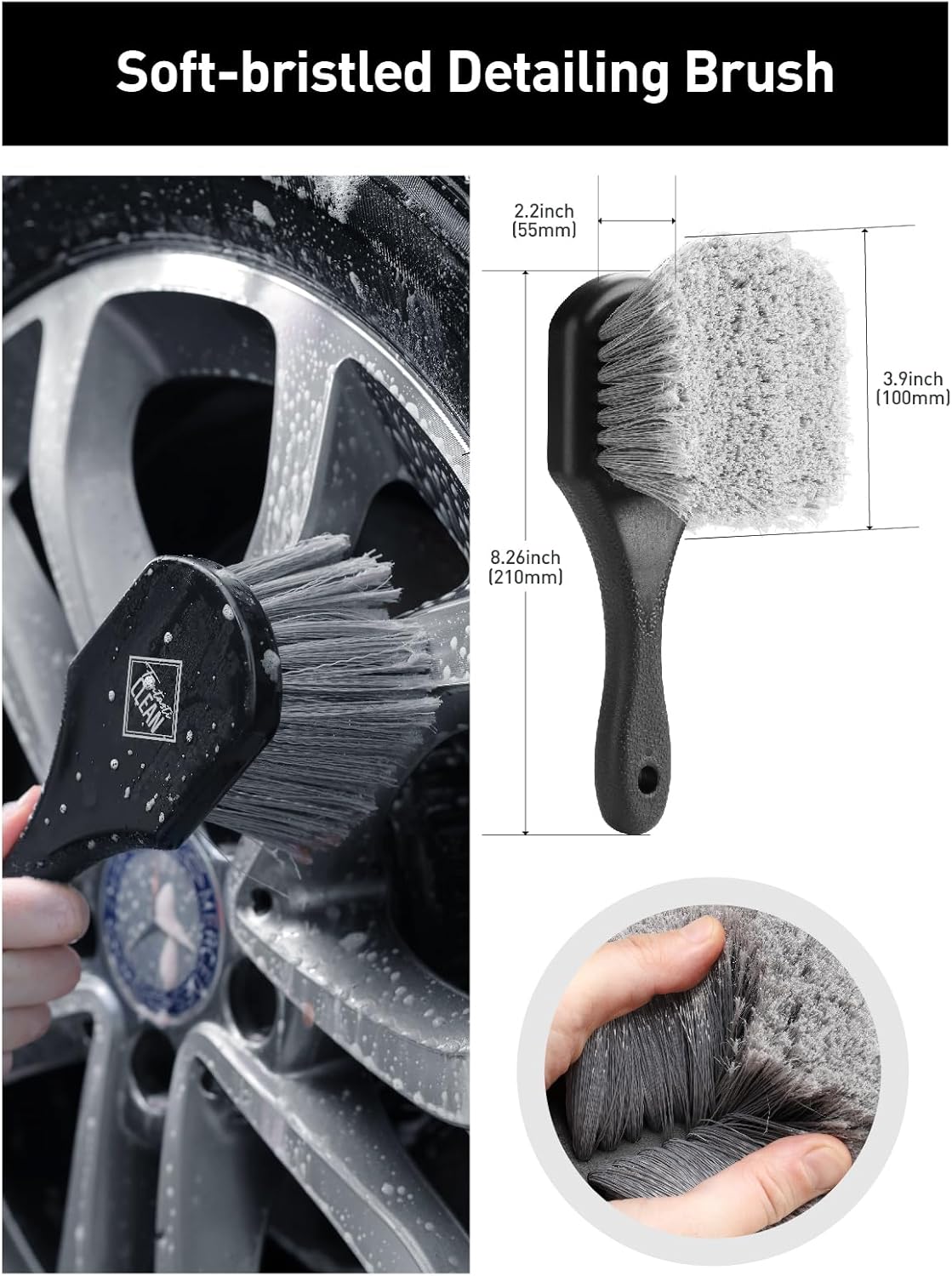 Fantasticlean 7PCS Car Wheel Cleaning Pro Kit, Tire Brush, Soft-bristled Rim Brush, Microfiber Flat Wheel Brush, Double-Ended Detailing Brush, Detailing Pads, Scratch-Free & Multipurpose