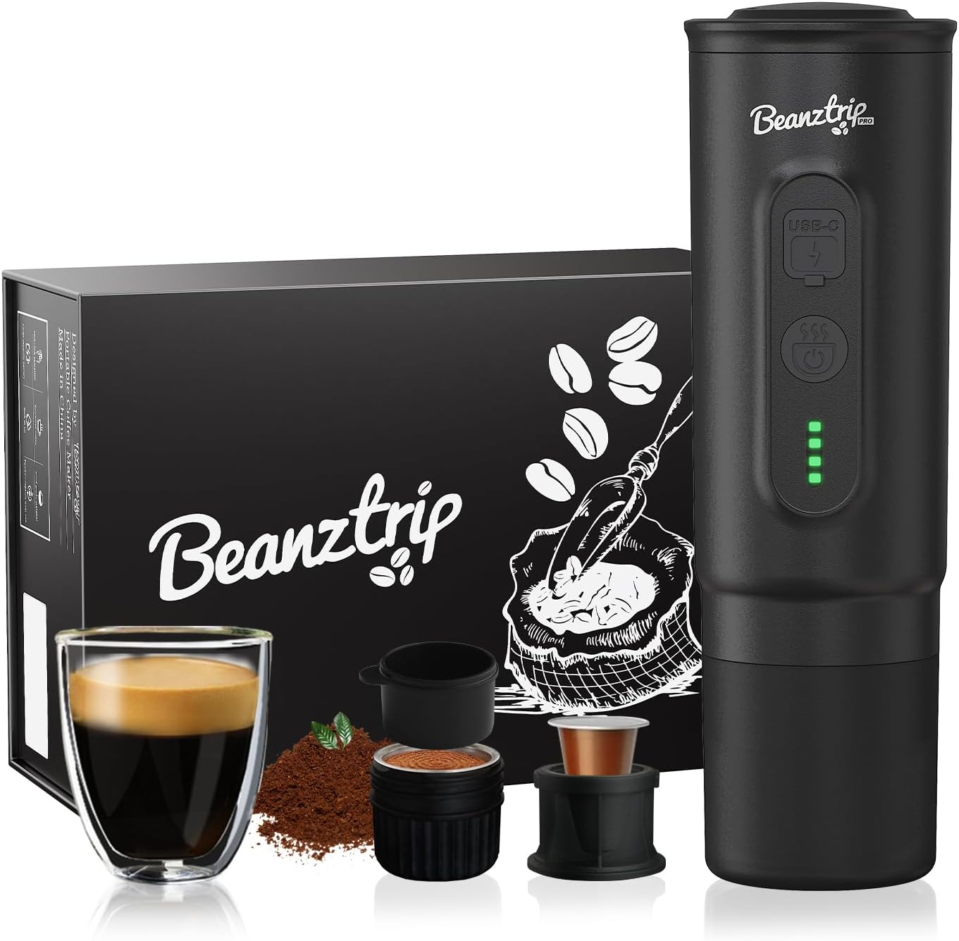 H02 PRO Portable Espresso Machine, Travel Electric Coffee Maker fits NS Capsule & Ground Coffee, 20 Bar Camping Small Mini Coffee Machine with Self-heating, Espresso Maker with Gift Box