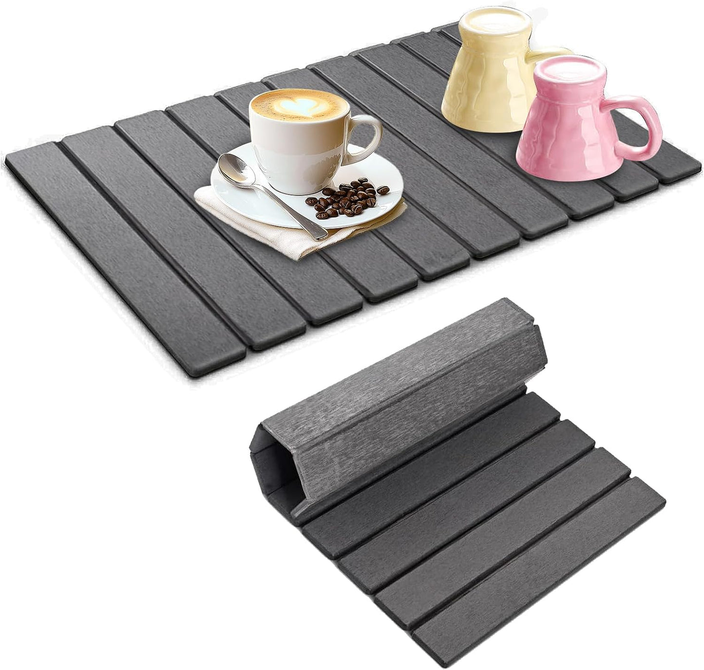 Large Stone Dish Drying Mats for Kitchen Counter, 24"×16", Collapsible quick dry stone mat kitchen, Eco-Friendly, Absorbent Diatomaceous Earth Mats for Dishes Bottles Cups, Match Any Countertop