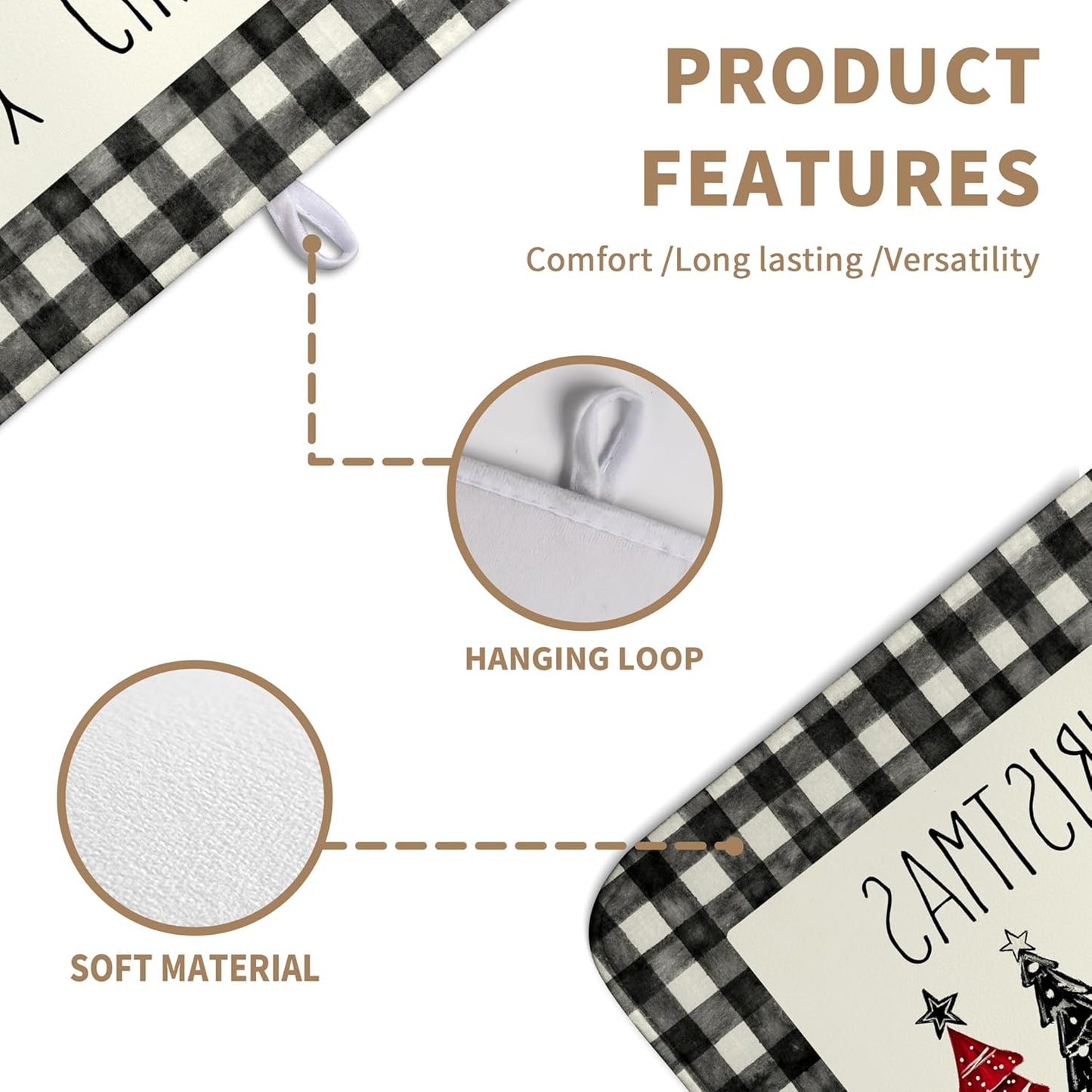 Merry Christmas Dish Drying Mat Buffalo Plaid Large Kitchen Mats Dish Drying Pad Xmas Christmas Tree Absorbent Dish Dryer Mat for Kitchen Countertops Microfiber Drainer Pad Dish Drying Mats (18x24 in)