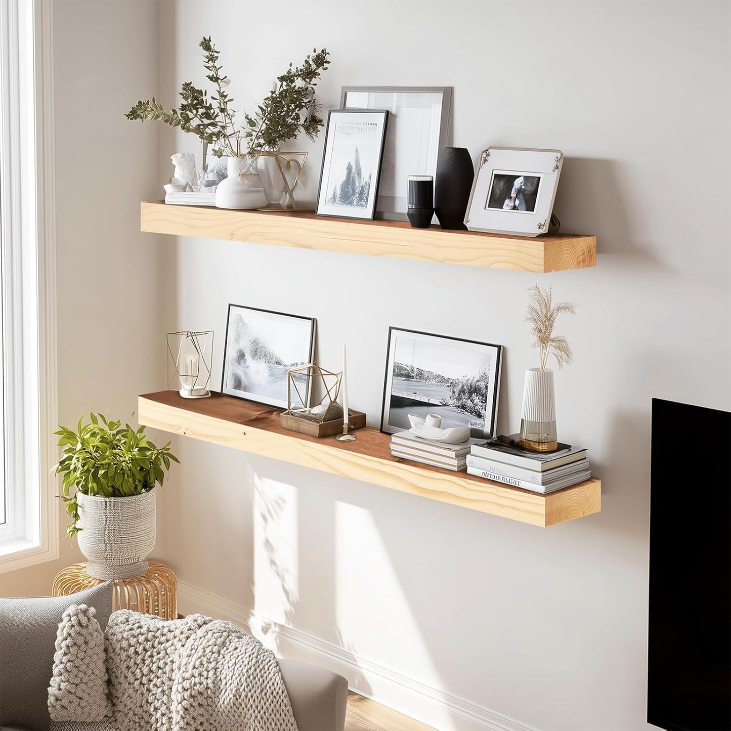 36x8x1.6 inch Floating Shelves Set of 2 – Solid Wood Rustic Wood Wall Mounted Shelf for Kitchen, Bathroom, Living Room