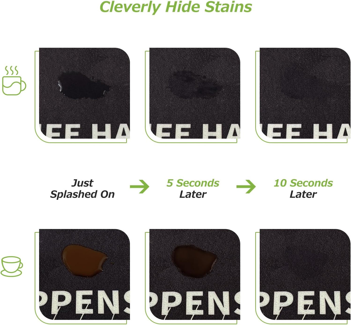 Matace Designer Coffee Bar Mat, Large 16 x 24 Inches, Rubber Backing, Absorbent Coffee Maker Mats for Dish Drying, Kitchen Countertop, Life Happens Coffee Helps, Black