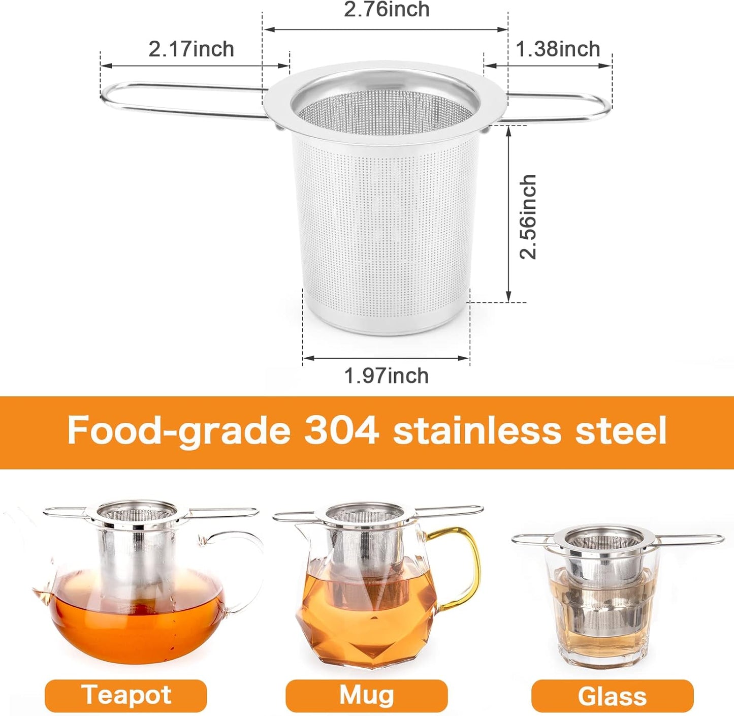 Tea Infuser, Evmliy Stainless Steel Tea Strainer Sitting in Mugs, Tea Infusers for Loose Tea, Tea Diffuser Long-Handled Tea Strainers Tea Filters, Loose Leaf Tea Steeper for Herbs Spices