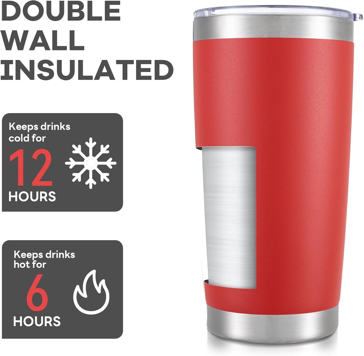 20 oz Tumbler with Lid Stainless Steel Insulated Tumblers Bulk Double Wall Vacuum Cups Powder Coated Travel Mug Keep Drinks Cold and Hot, Wine Red, 12 Pack