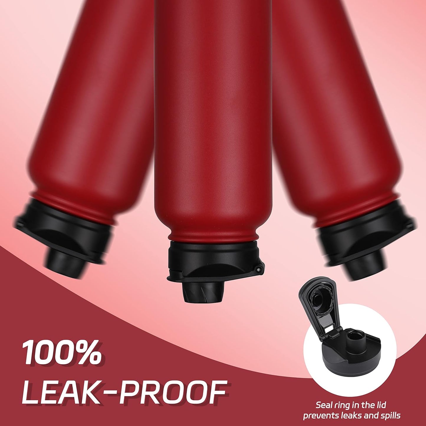 HASLE OUTFITTERS 32 oz Insulated Water Bottle Stainless Steel Double Walled Vacuum Sports Water Bottle with 2 Lids (Straw and Spout Lid) for Gym Camping Hiking(Red,8)