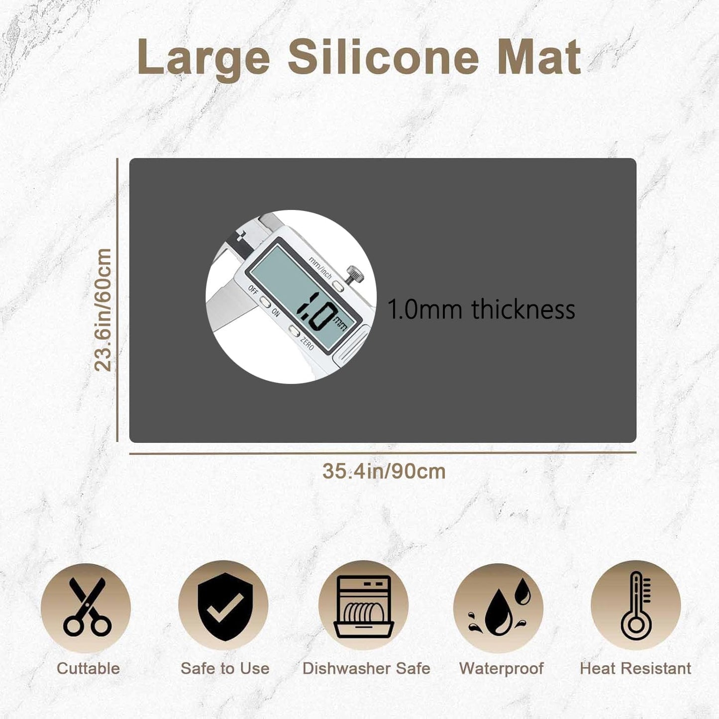 35.4"x23.6"(90cmx60cm) Large Silicone Mat for Kitchen Counter, Non-Slip Heat Resistant Countertop Protector, Waterproof Multipurpose Mat for Kitchen Island, Light Gray