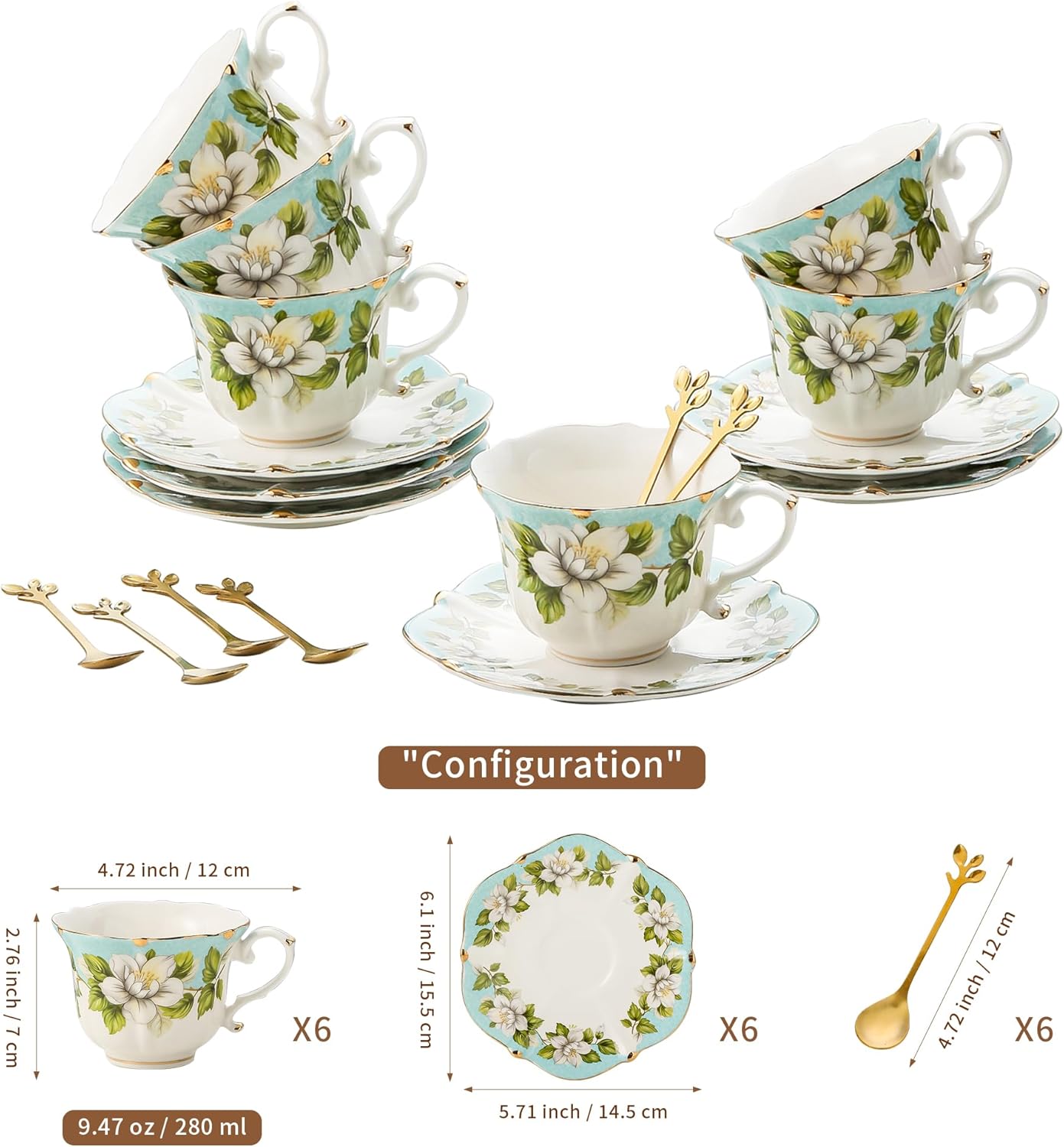 18 Peices Bone China Tea Cup And Saucer Set