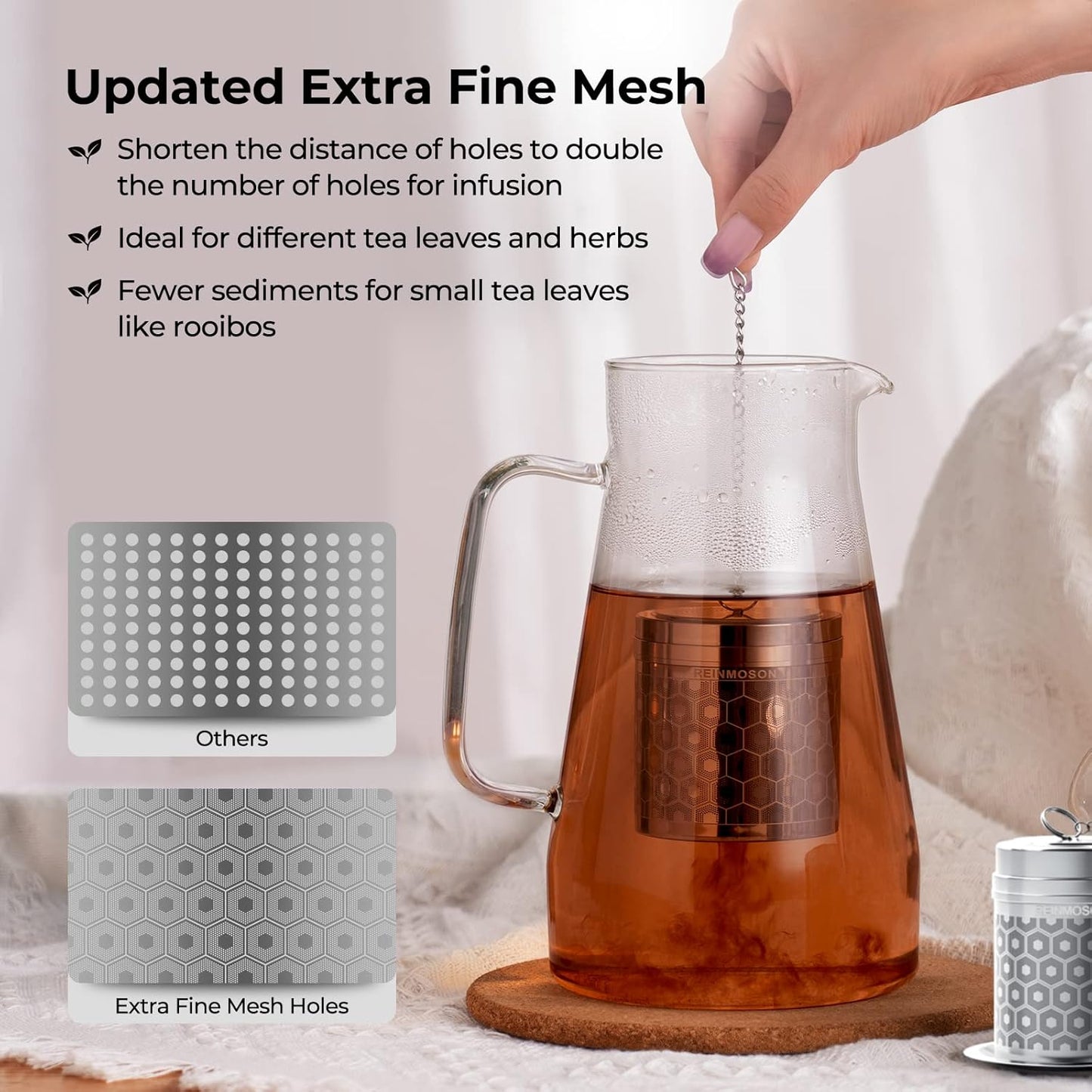 2 Pack Reinmoson Large Tea Infuser for Loose Tea & Spice Infuser for Cooking, Extra Fine Mesh Large Tea Strainers, 304 Stainless Steel Loose Leaf Tea Steeper for Black Tea, Rooibos, etc