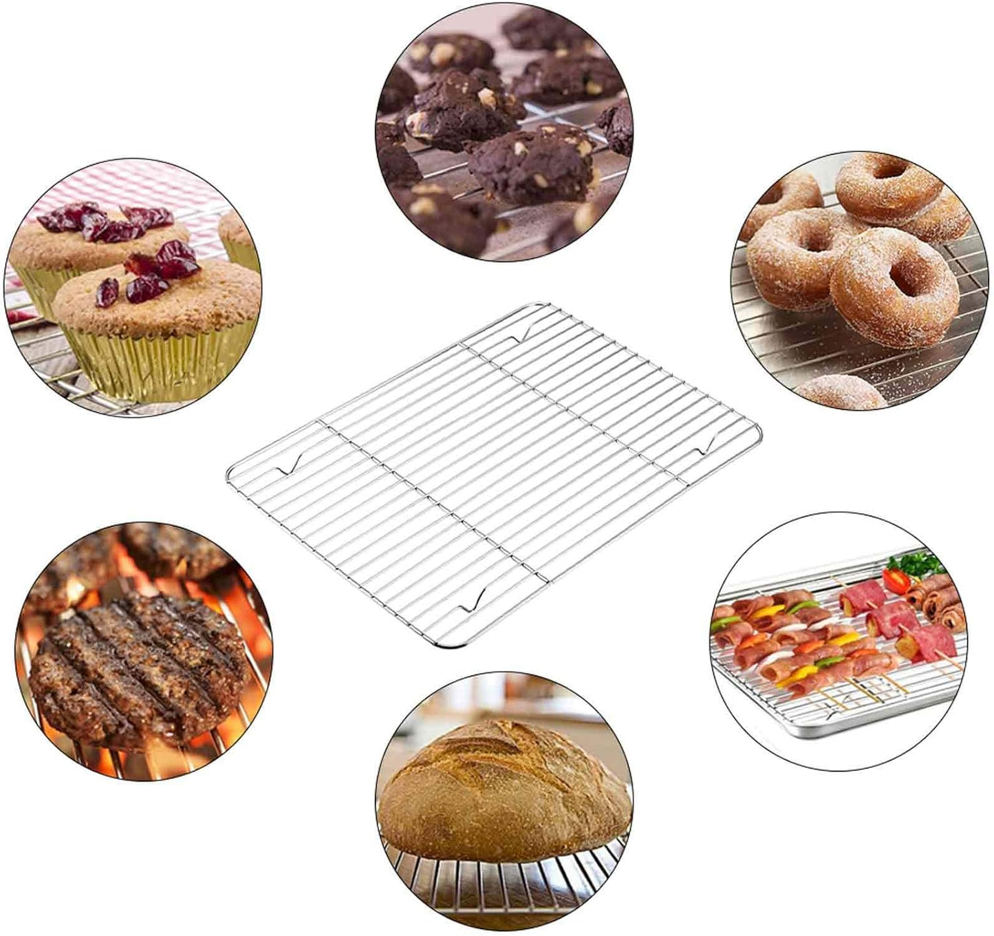 TeamFar Baking Cooling Rack Set of 4, Stainless Steel Rack for Cooking Roasting Grilling, Healthy & Mirror Finish, Oven Use & Dishwasher Safe