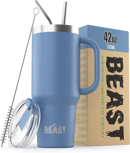 Beast 42 oz Tumbler Stainless Steel Vacuum Insulated Coffee Ice Cup Double Wall Travel Flask (Stormy Sky Blue)