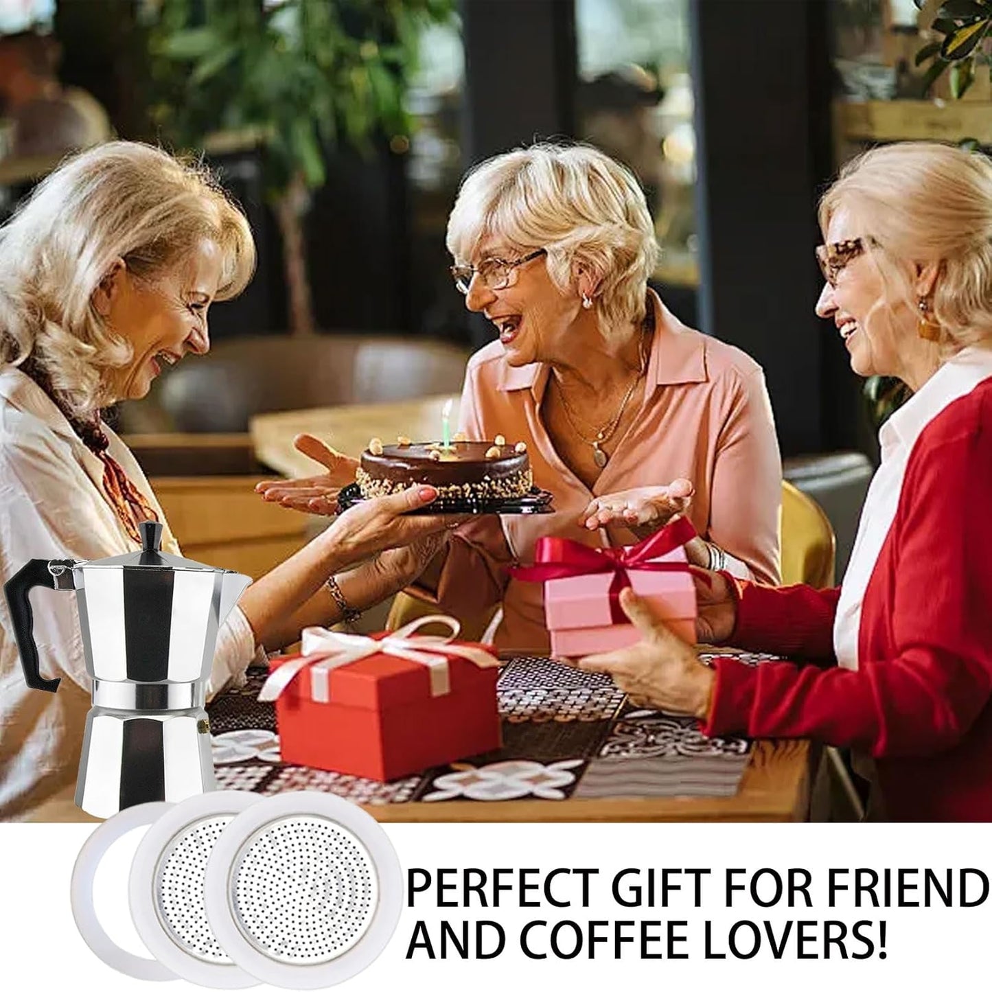 2 Pcs Filter with 3 Pcs Silicone Gasket Seals for 3 Cup Stovetop Espresso Coffee Maker Replacement Parts for DITOSH Aluminium Moka Pot