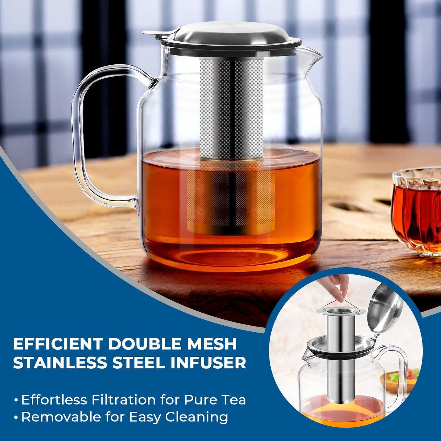 Aquach 85oz Glass Teapot with Stainless Steel Removable Infuser, Stovetop & Dishwasher Safe, Ideal for Brewing Loose Leaf & Blooming Tea