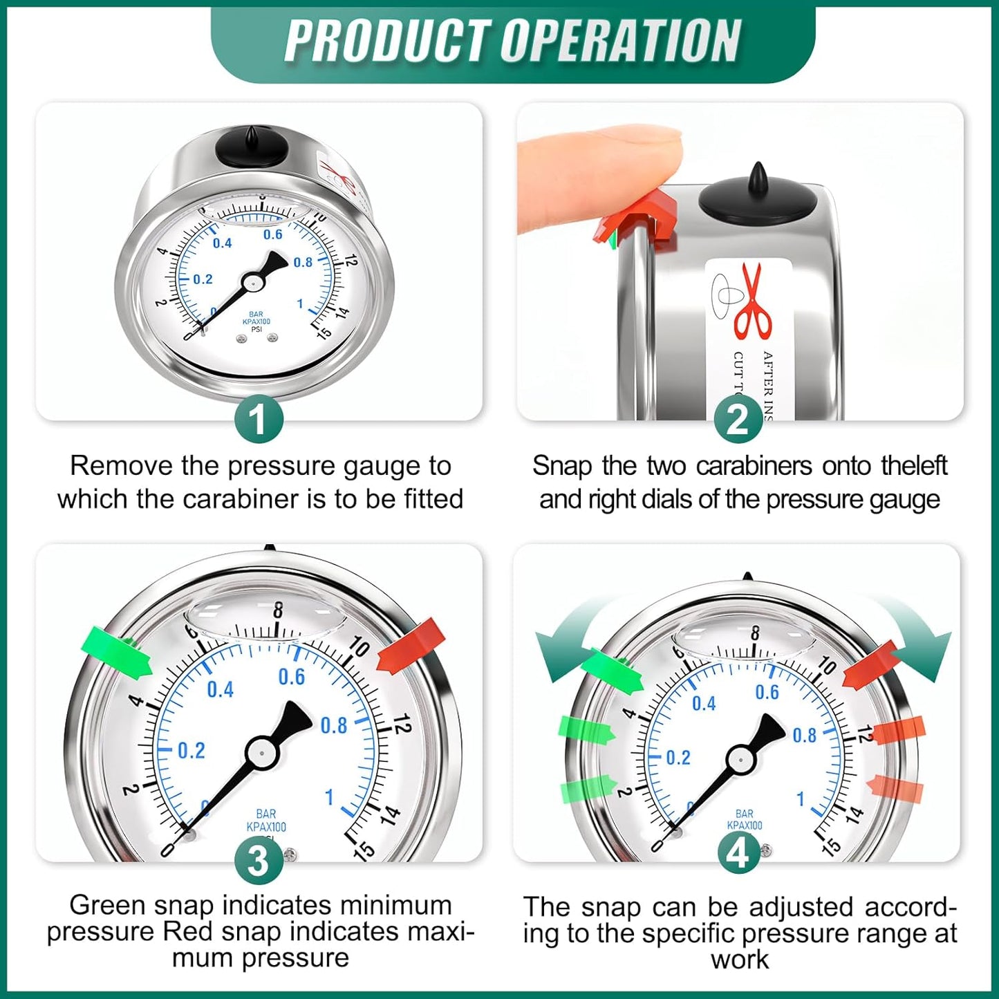 0-15psi Stainless Steel Glycerin Liquid Filled Pressure Gauge 1/4" NPT 2.5" Face Dial Center Back Mount, for Water, Oil and Air Pressure Testing (with Range Mark Pointer)