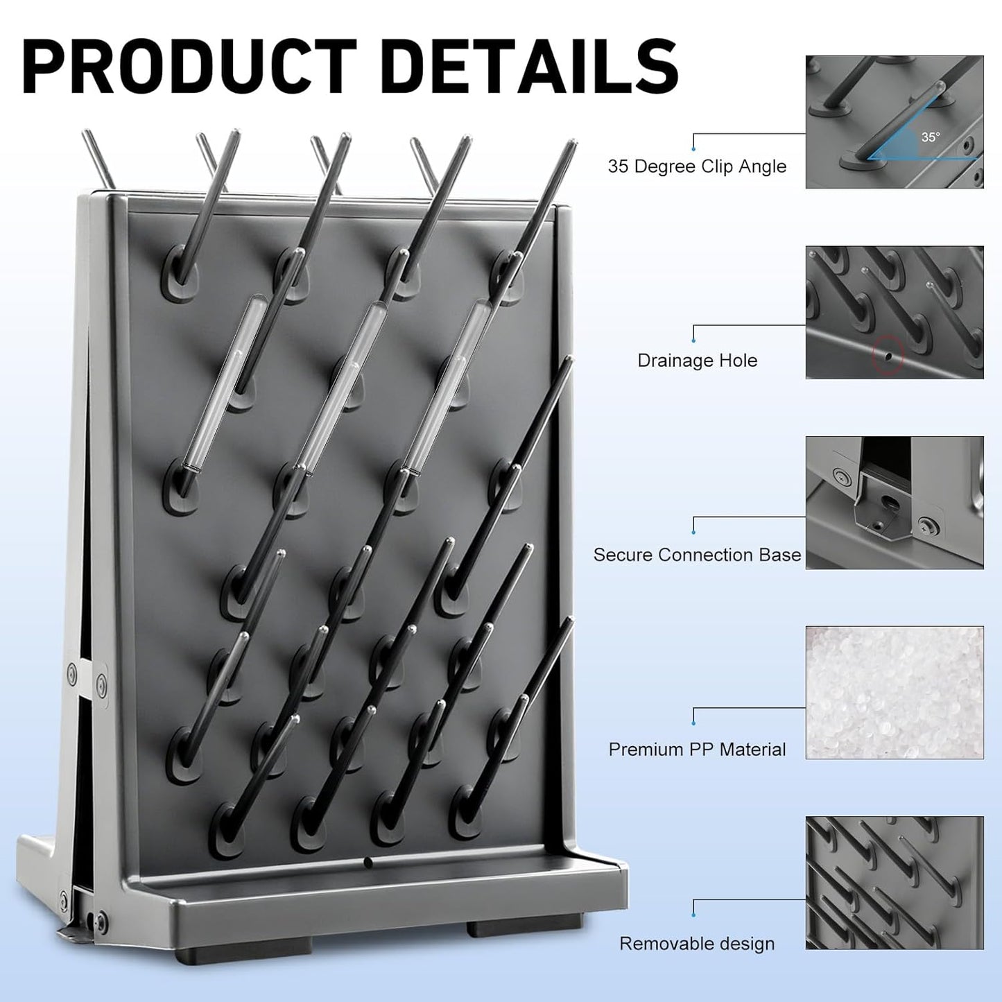 54 Pegs Lab Drying Racks Double Sided Pegboard Bench-top Wall-Mount Laboratory Glassware Detachable PP Test Tube Drying Draining Rack Cleaning Equipment