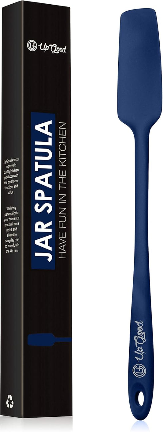 Silicone Jar Spatula | 600F Heat Resistant Non-Stick Rubber Scraper | Perfect for Jars, Smoothies, Blenders | One Piece Utensils | Durable Kitchen Cookware (UpGood Professional Spatulas, Blue)