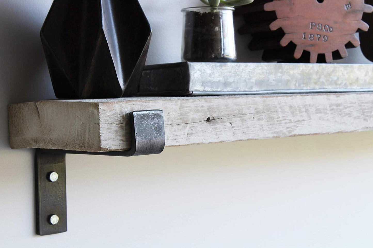 Urban Legacy Accent Shelves | Reclaimed Barn Plank | Set of 2 with Full Brackets (White Wash 40" x 4.5" x 2")