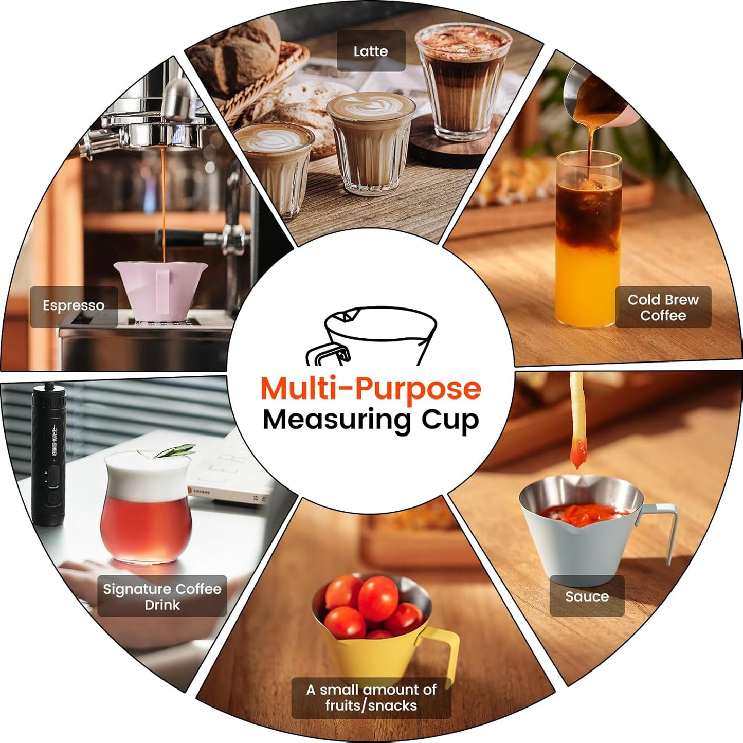 MHW-3BOMBER Espresso Measuring Cups, Double Spouts Stainless Steel Espresso Pour Cup, Espresso Shot Cups with Handle Scale, Metal Measuring Cups with V-Shaped Mouth, 3.4OZ/100ML Purple G5667-OS