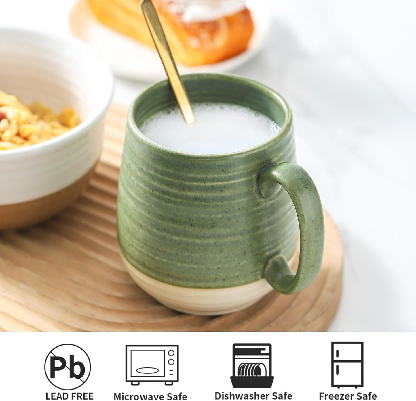 Hasense Ceramic Soup Cup With Handle, 20oz Large Coffee Cup for Home and Office, Perfect for Tea, Coffee, Latte, Dishwasher and Microwave Safe, 1 PCS(Green)