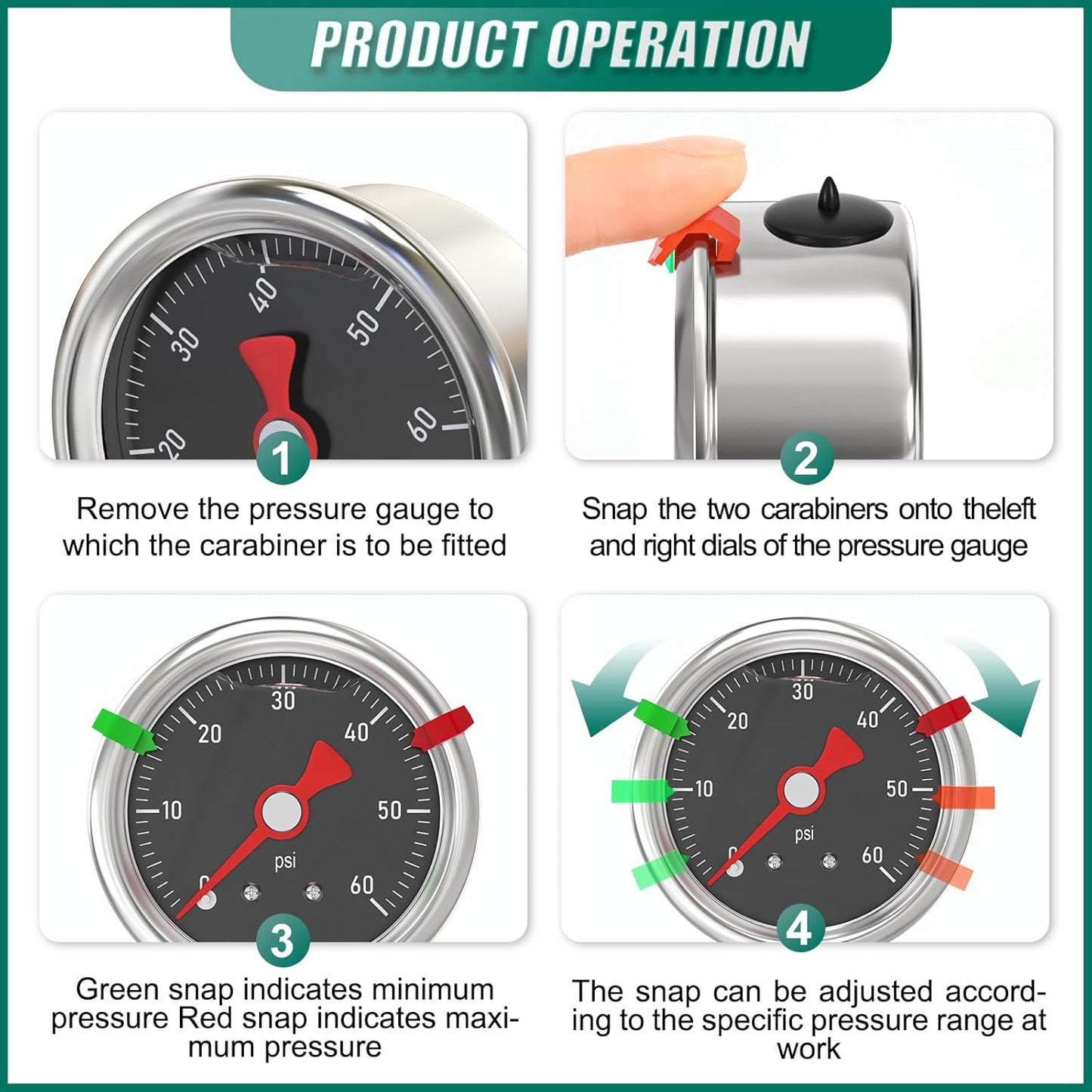 0-60PSI Stainless Steel Glycerin Filled Pressure Gauge 1.5" Black Dial Size, 1/8" NPT Lower Mount, for Tube, Water Pump, Gas, Liquid, Pressure Test (with Range Mark Pointer)