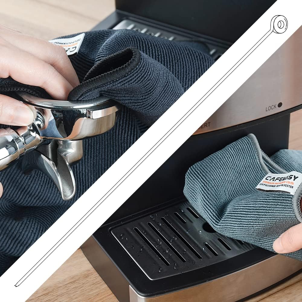 CAFEMASY Barista Cleaning Towel with Hook Set Pack of 3pcs Soft Barista Mirco Fiber Cloth for Cleaning Espresso Coffee Machine Steam Wand and Coffee Bar Counter