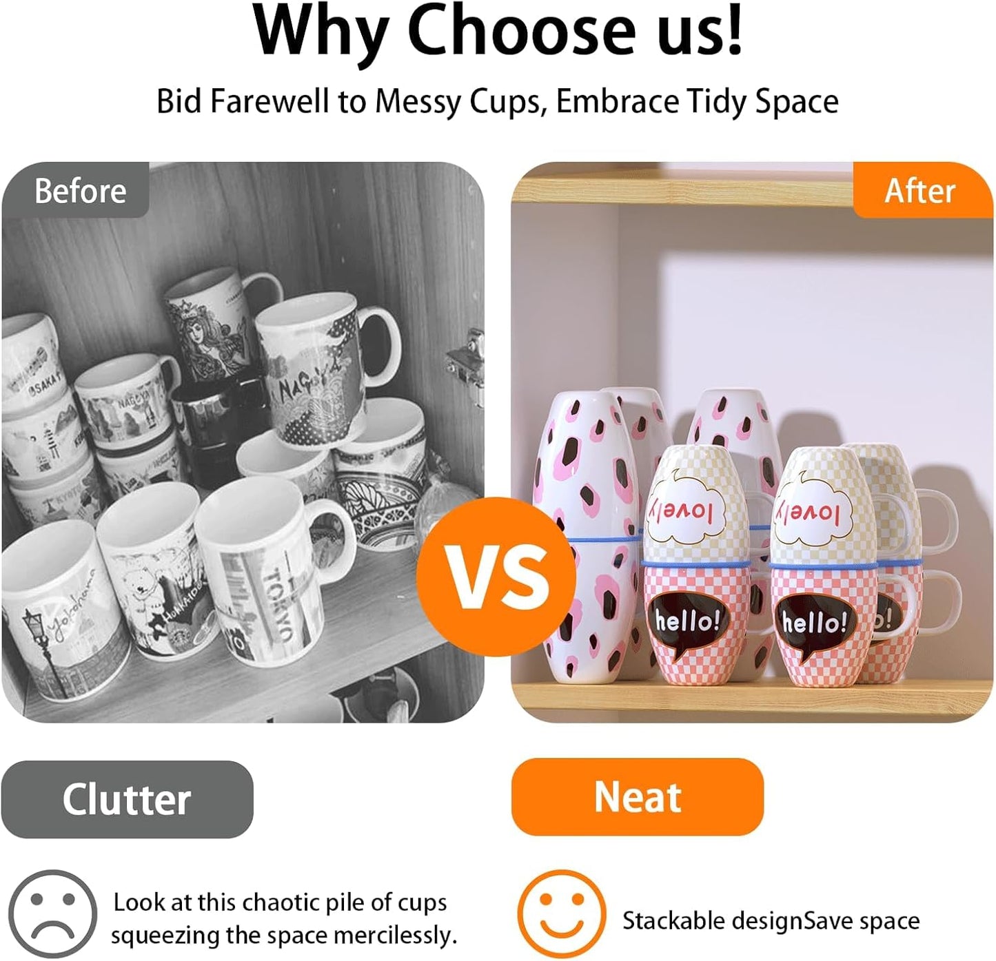 6-Piece Stackable & Expandable Coffee Cup Organizer for Cabinet - Storage Solution for Tea Cups & Coffee Mugs, Maximizes Space & Maintains Order (Blue)