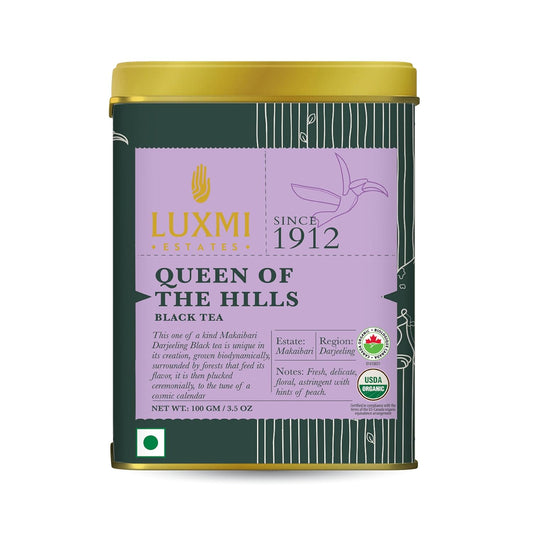 Luxmi Estates - Queen of the Hills - Organic Black Tea - Loose Leaf - 100g (50 Cups) | Freshly Harvested Organic Makaibari Darjeeling Tea | Best Natural Flavor Tea The World Has To Offer