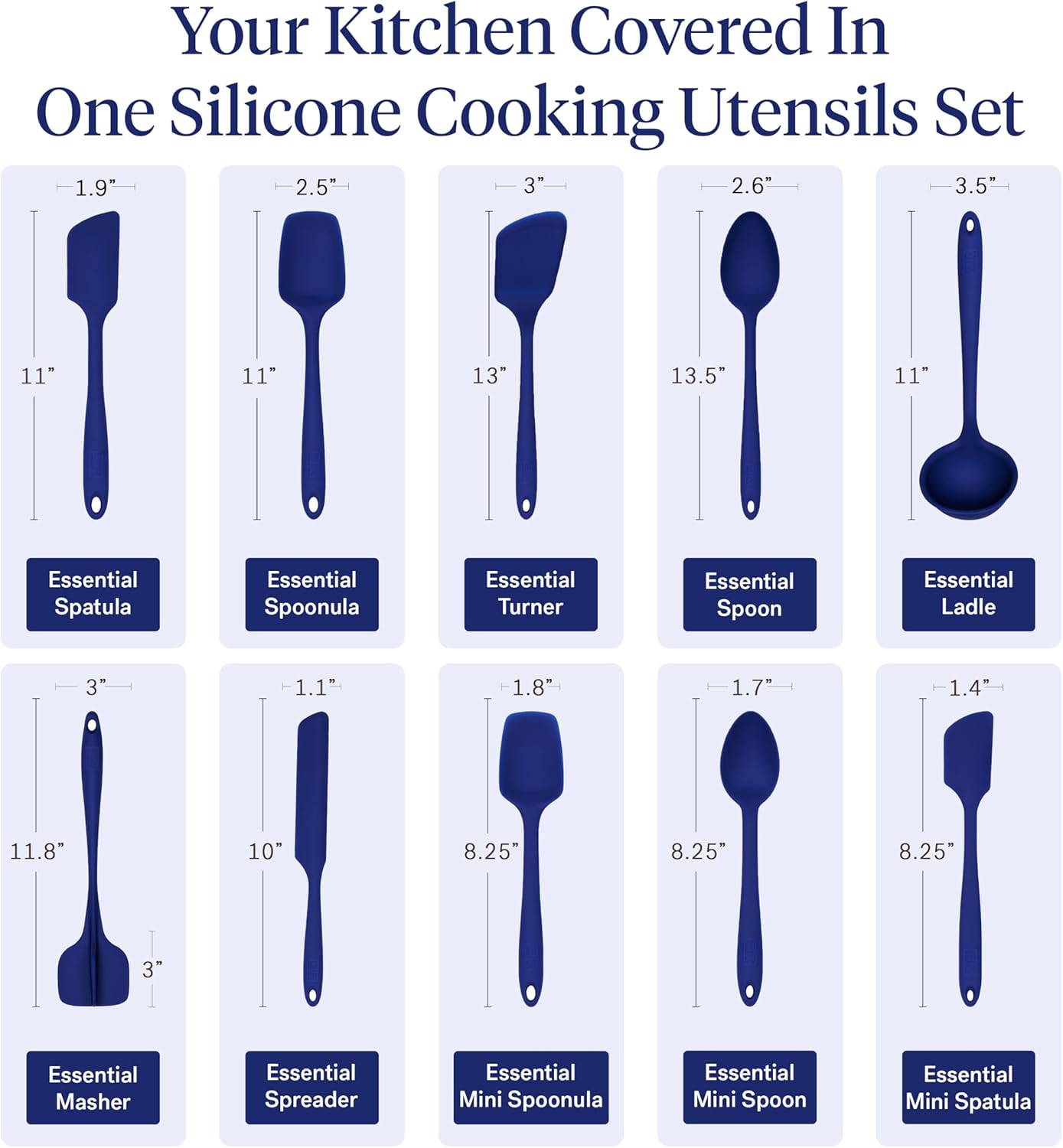 GIR: Get It Right 10 Piece Silicone Utensil Set - Ladle, Spatula, Flip, Spoon & Spoonula, Non-Stick, Heat Resistant, Dishwasher Safe, Silicone Kitchen Utensils, Baking Supplies