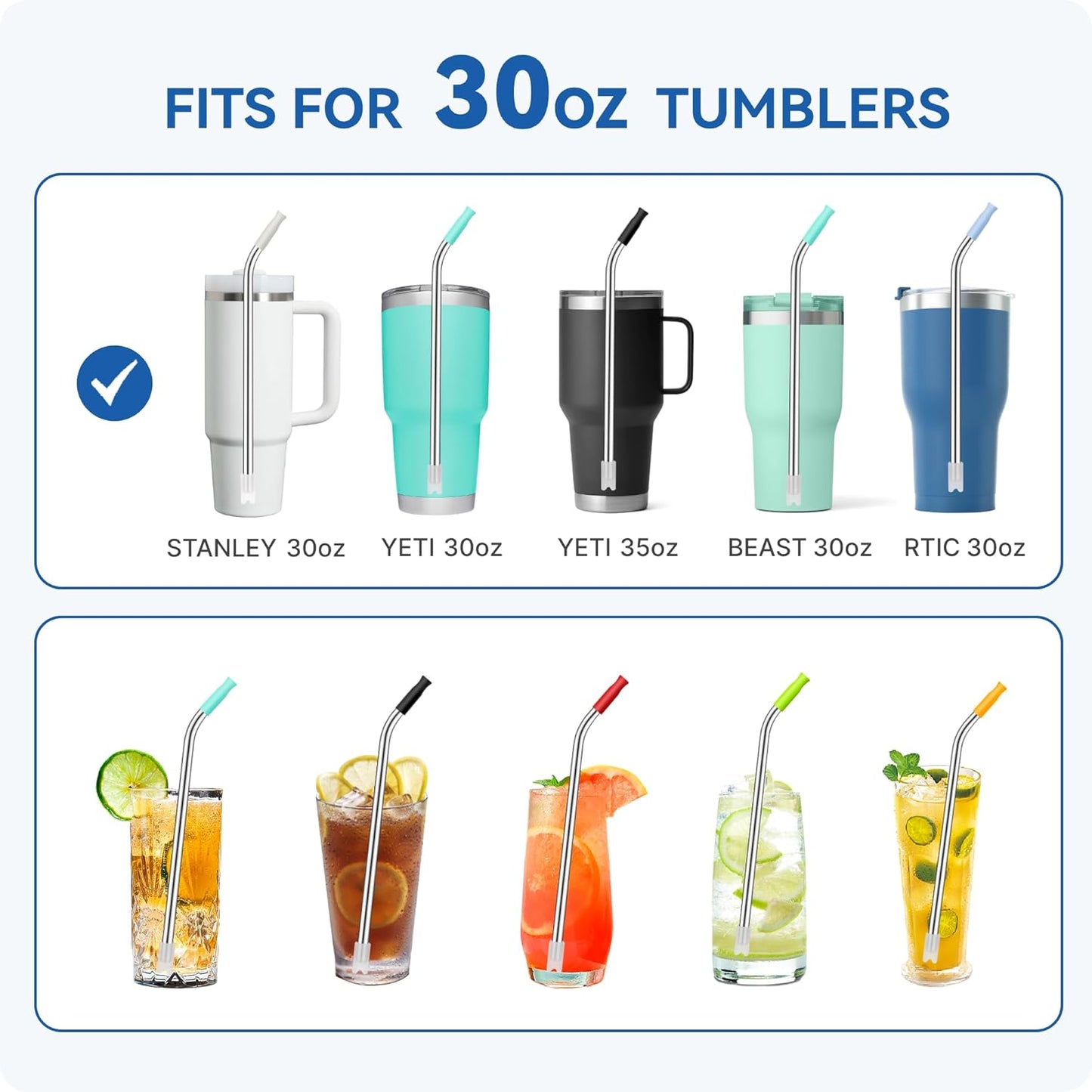 Reusable Stainless Steel Straws with Silicone Tip for Stanley 30oz, Metal Drinking Straws for 30oz Tumbler,3 Bent Tubes & 6 Tips& 1 Cleanr Brush (Goldenrod)