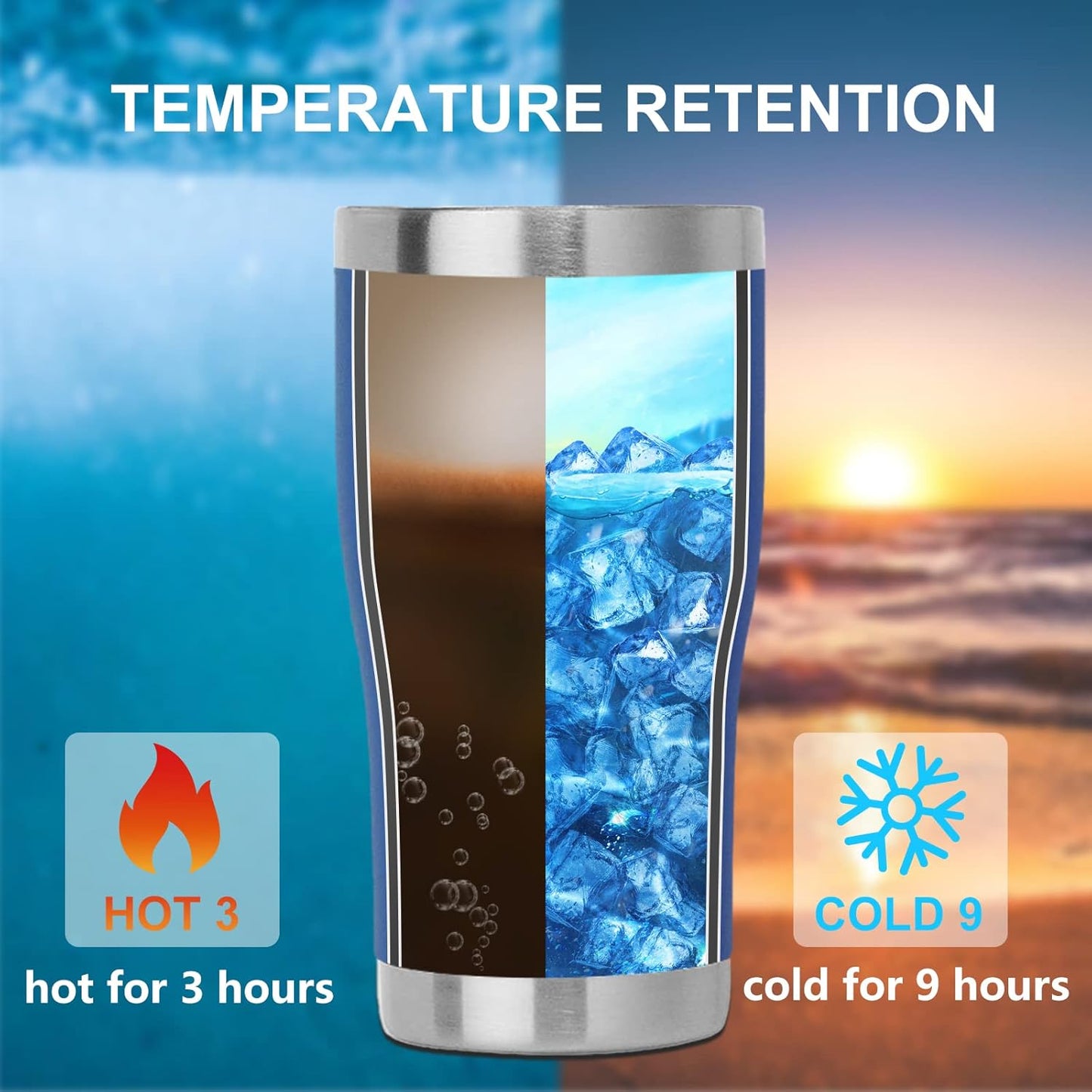 DOMICARE 20oz Stainless Steel Tumblers with Lid, Powder Coated Tumbler, Double Wall Vacuum Insulated Coffee Travel Mug(Dark Blue, 12)