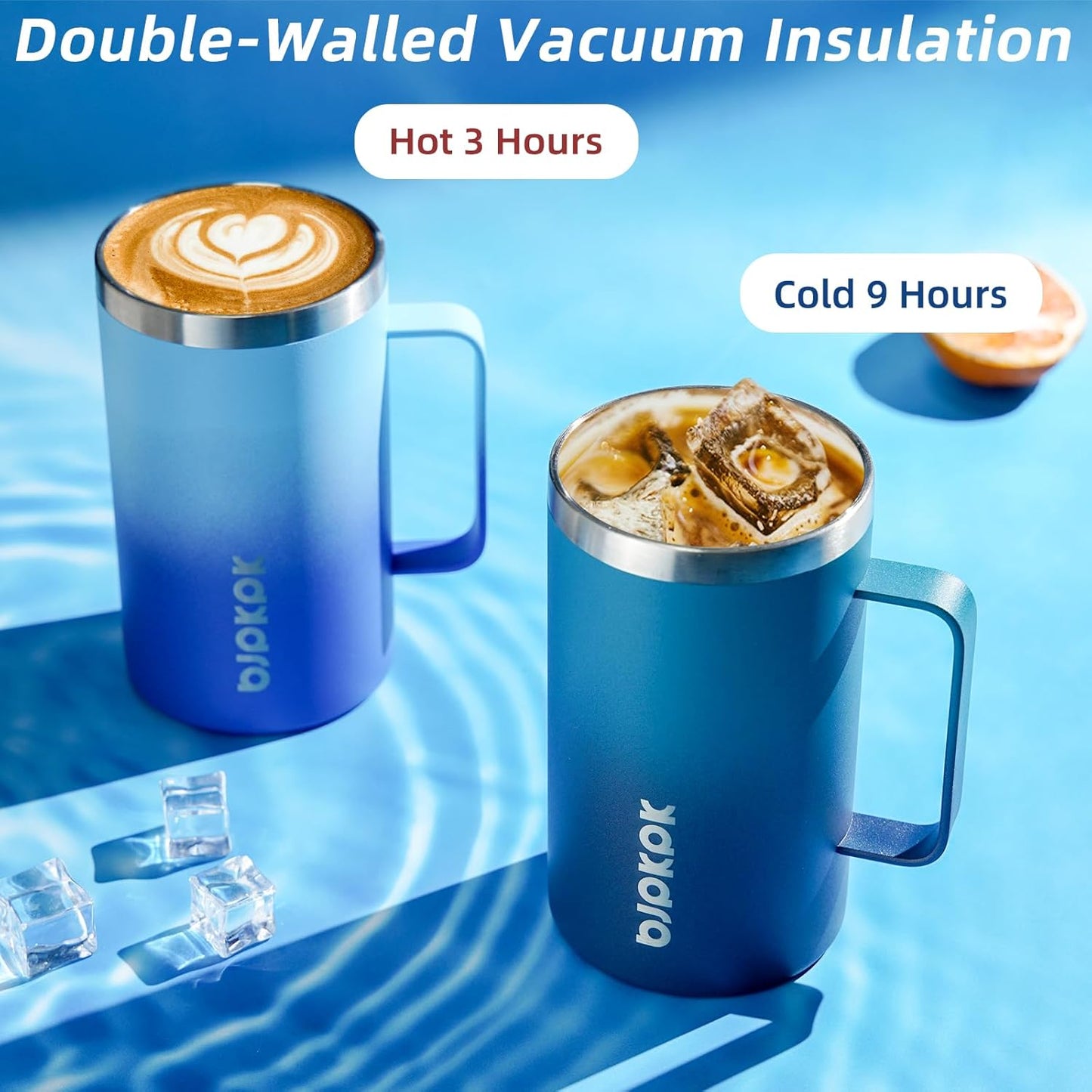 BJPKPK Insulated Coffee Mug with 2 Lids, 25oz Stainless Steel Insulated Tumbler with Handle, Double Wall Vacuum Coffee Cups, BPA Free Travel Mug for Coffee, Tea and Drinks, Black