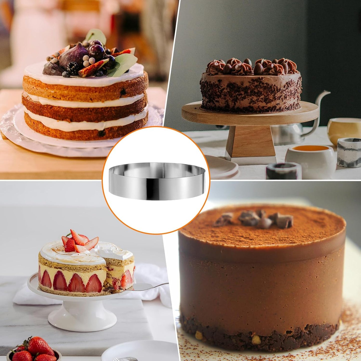 HARFINGTON Round Cake Ring 9 x 2 Inch Seamless Stainless Steel Pastry Mousse Dessert Ring Mirror Coating for Baking Cooking Making Tool