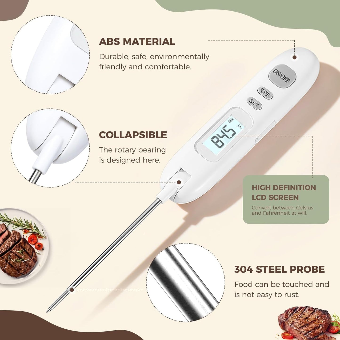 Meat Thermometer Digital - Instant Read Food Thermometer for Cooking Grilling Air Fryer Griddle Probe Kitchen Gadgets Essentials BBQ Grill Smoker Oil Fry Candy Turkey Instant Read Thermometer