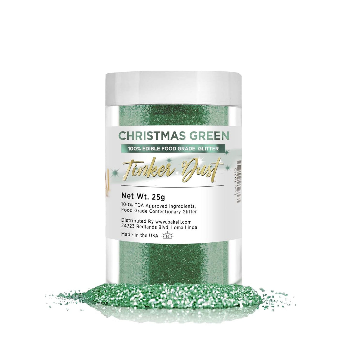 BAKELL Christmas Green Edible Glitter, 25 Grams | TINKER DUST Edible Glitter | KOSHER Certified | 100% Edible Glitter | Cakes, Cupcakes, Cake Pops, Drinks, Dessert Vegan Glitter & Dusts (25g, Christmas Green)