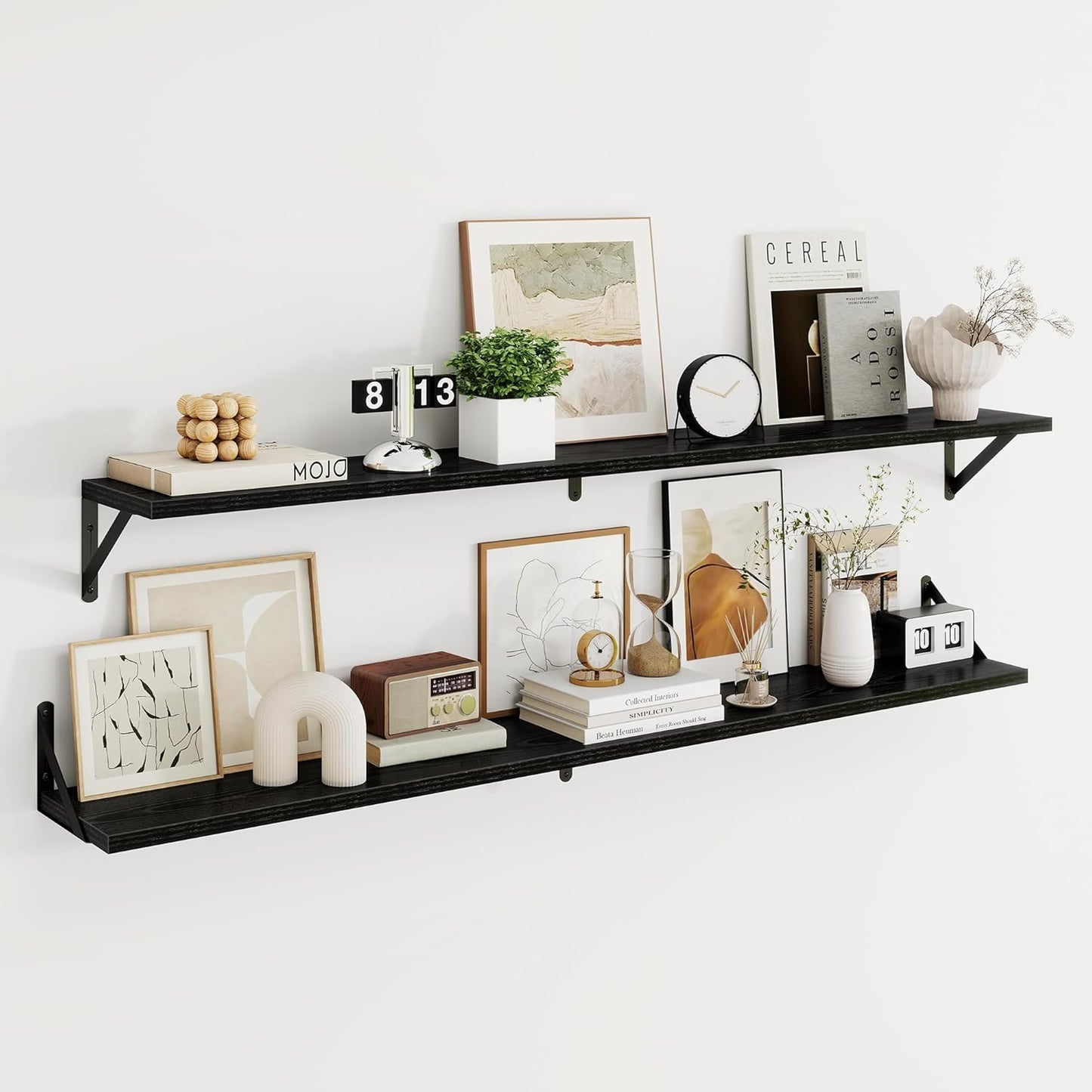 Dreamland 8 inch Deep Floating Shelves for Wall, 55W x 8D Wall Mounted Shelves Set of 2, Wide Display Ledge Shelf with Sturdy Metal Brackets for Living Room, Bathroom, Bedroom and Kitchen, Black