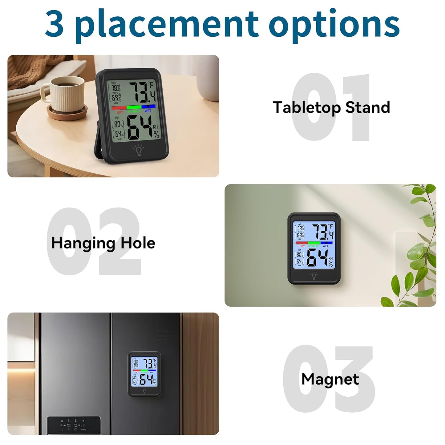 Digital Thermometer Hygrometer, Indoor Wall Thermometer, Indoor Humidity Temperature Monitor with Max&Min Records Backlit for 10S for Greenhouse, Home and Office Measuring Devices