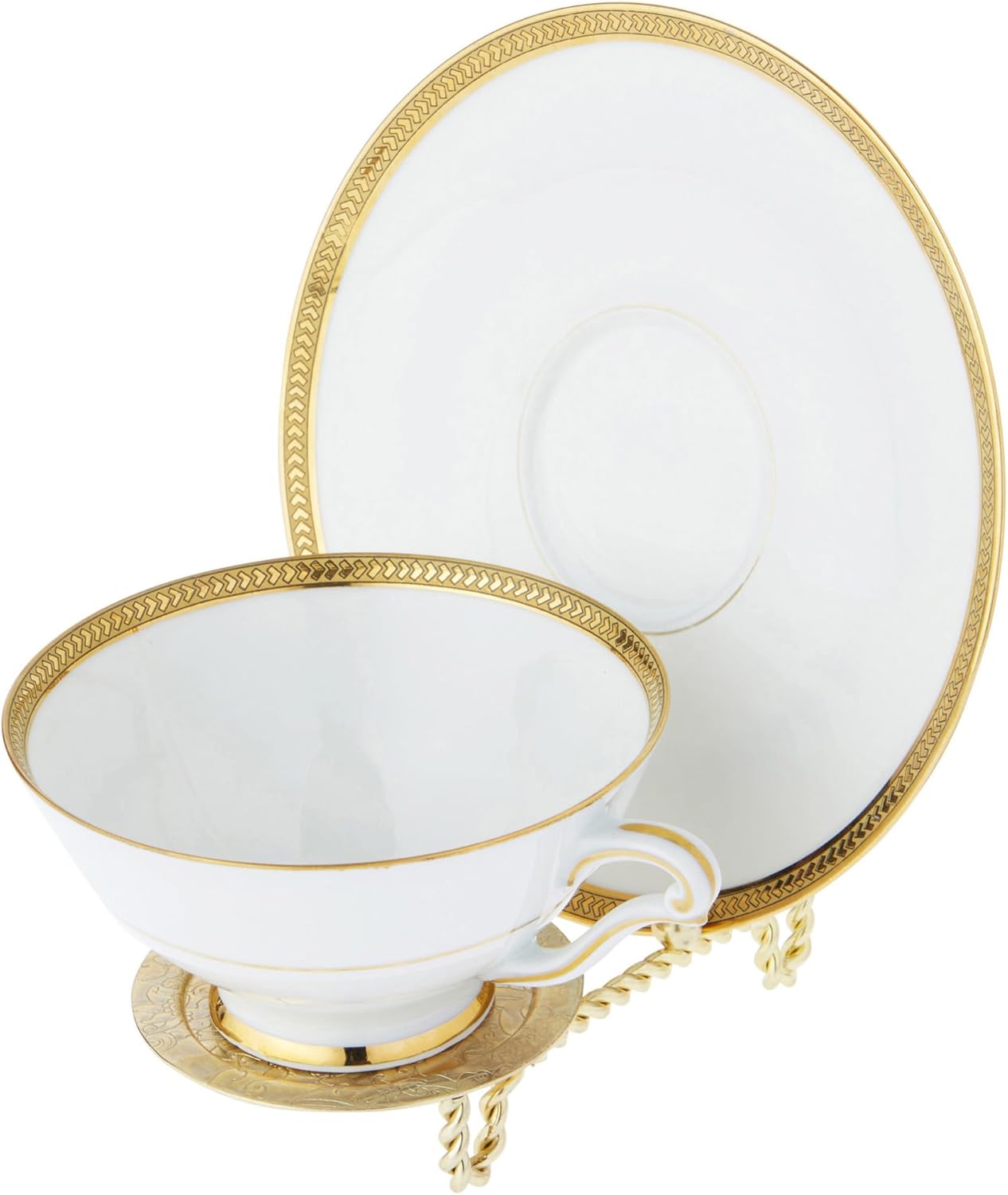 Bard's Ornate Twisted Shiny Gold-toned Cup and Saucer Stand, 3" H x 2.75" W x 4" D