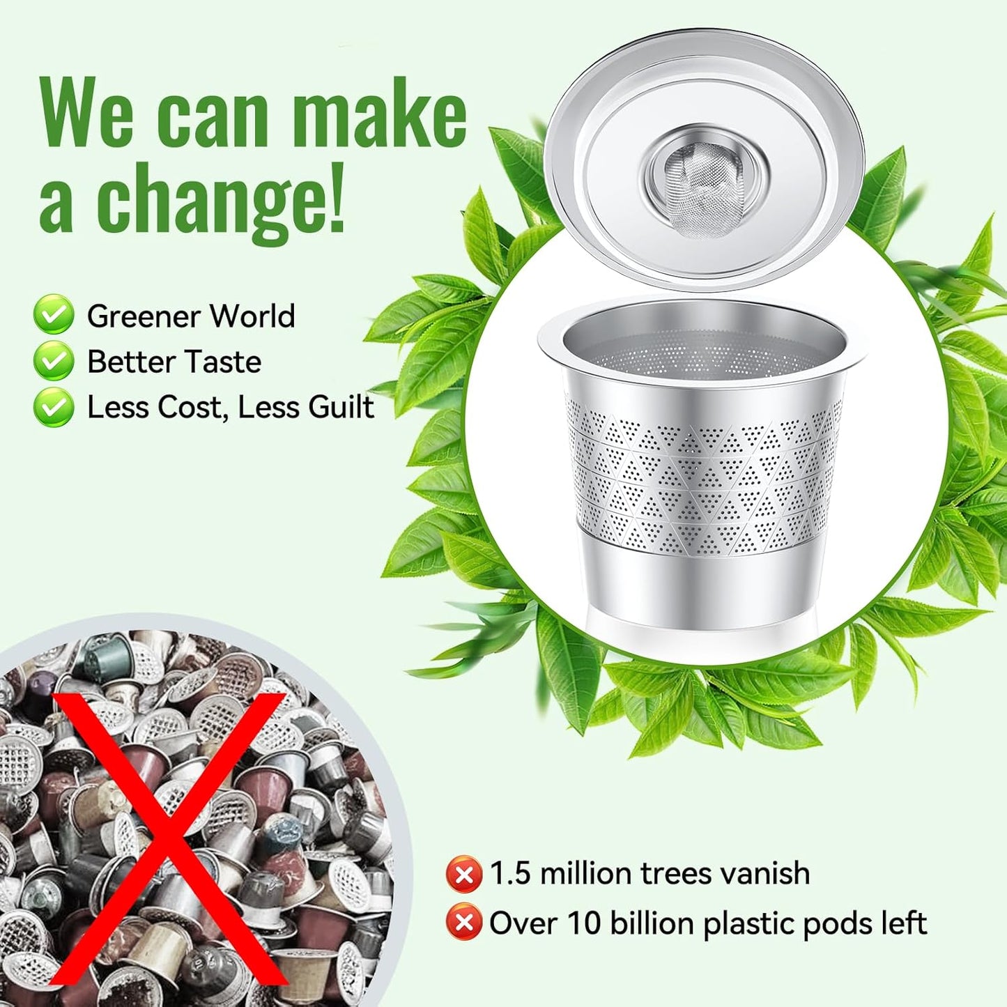 CAPMESSO Reusable K Cups for keurig: Refillable Stainless steel Coffee Pods for Keurig 1.0 Coffee Maker - Upgraded Dual-mesh Coffee Filters for Richer Coffee NO Grit, Eco-Friendly (2 Pack & 3 Rings)