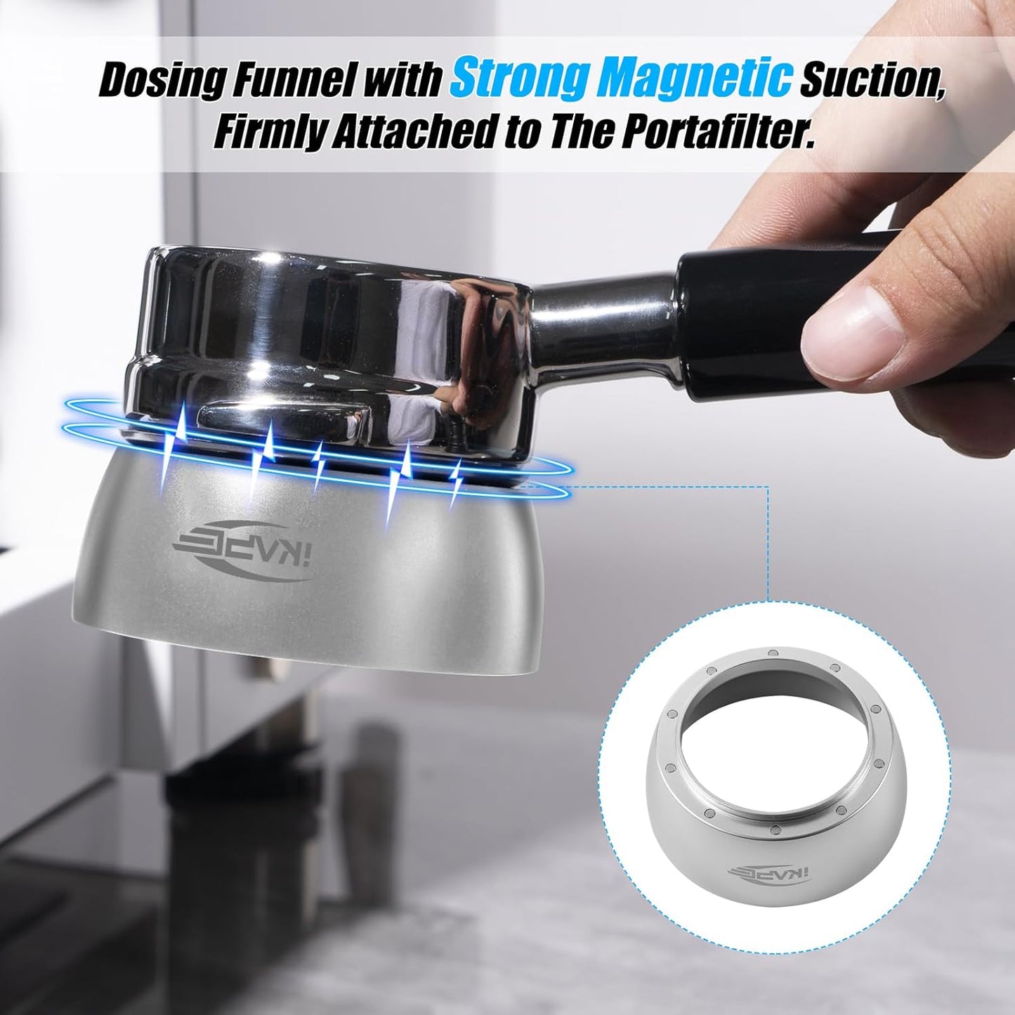 IKAPE Magnetic Dosing Funnel Set, 58MM Espresso Dosing Ring & Puck Screen Kit Compatible with 58MM Bottomless Portafilter - with 10 Small Magnet (Silver)