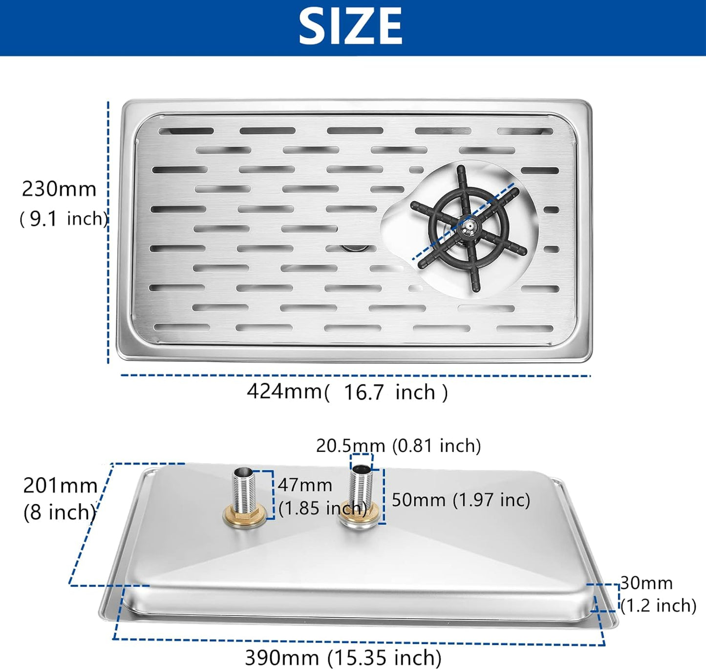 DIBTSA Pitcher Rinser, Espresso Rinser with Spray, Drain and Drip Tray, Stainless Steel Bar Glass Rinser for Sink, Cup Washer for Home Kitchen Hotel Cafe Restaurant (16.7x9.1x1.2 Inch)