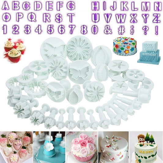 Flower Fondant Cutters,73Pcs Cake Cookie Cutter Plunger Sugarcraft Alphabet Letters Decorating Tools,Sunflower Rose Leaf Butterfly Heart Star Carnation Hollow Calyx Cutter Molds,Icing Modelling Kit