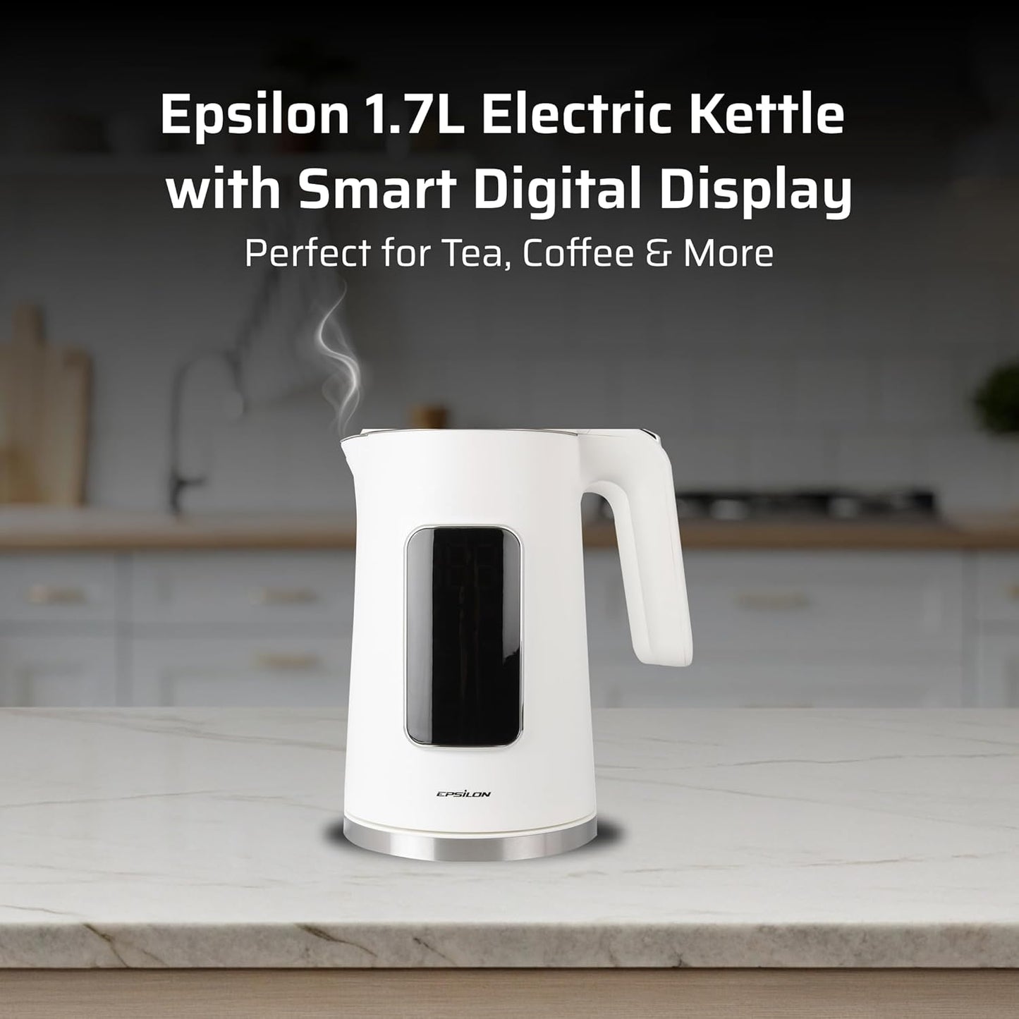 Epsilon LCD Electric Kettle 1500W - 1.7L Hot Water Tea Kettle with Digital Display, Temperature Control, Fast Boil, BPA-Free Electric Teapot with Auto Shut-Off & Boil Dry Protection
