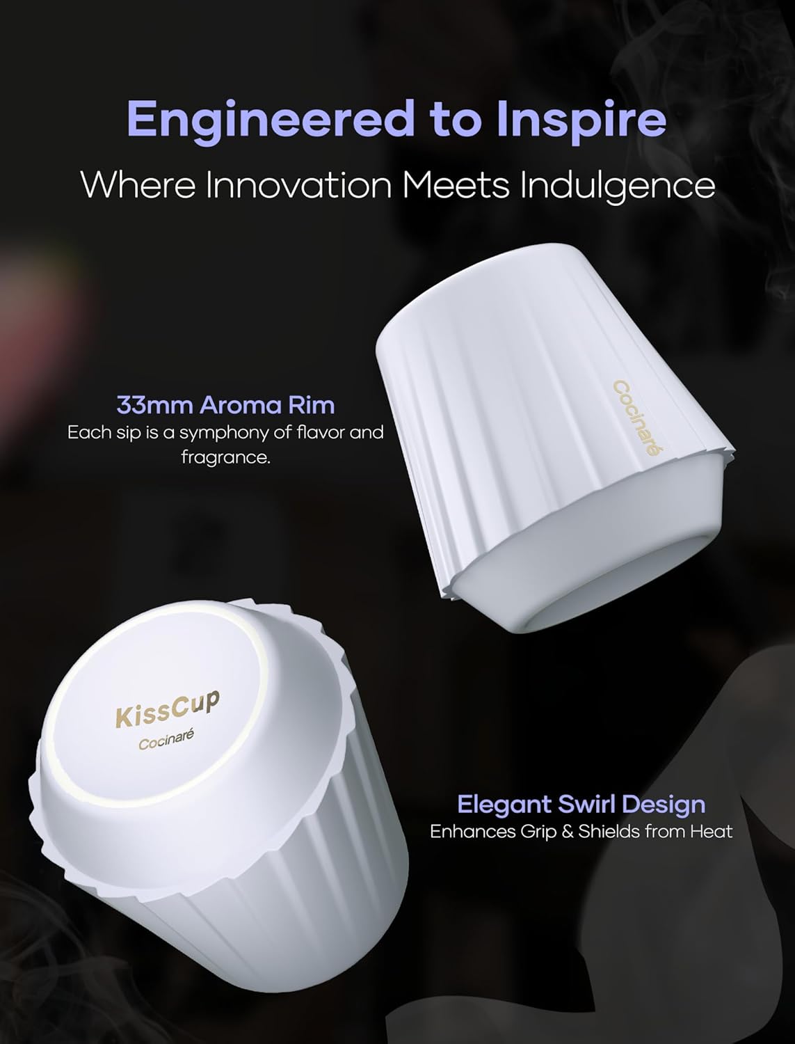 Cocinare KissCup Ceramic Espresso Cup – 2.2oz Demitasse Cup for Espresso, Pour-over coffee & Tea, Lavender Purple, Ceramic Collection