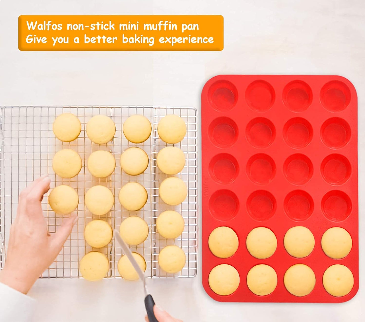 Walfos Silicone Muffin Pan Set - Regular 12 Cups Silicone Muffin Pan and Mini 24 Cups Cupcake Pan - BPA Free and Dishwasher Safe, Great for Making Muffin Cakes, Tart, Bread