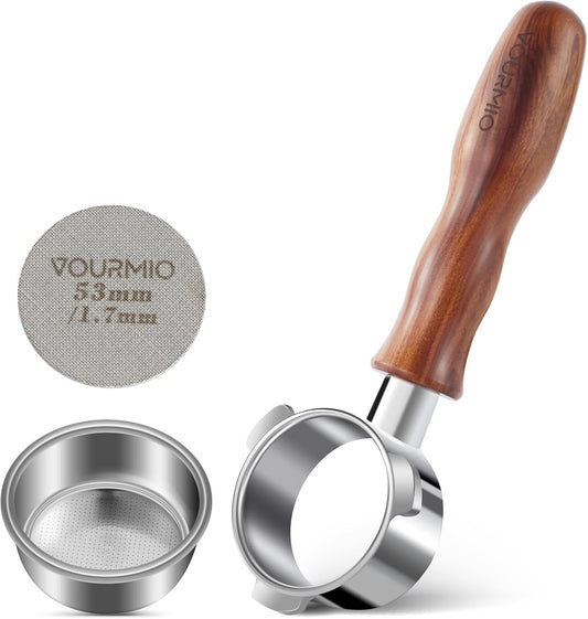 54mm Bottomless Portafilter - Breville Compatible Naked Portafilter, Rosewood Handle & 18-20g Filter Basket & Puck Screen Included, Fits Barista Express, Pro, Touch, Bambino Plus, Infuser